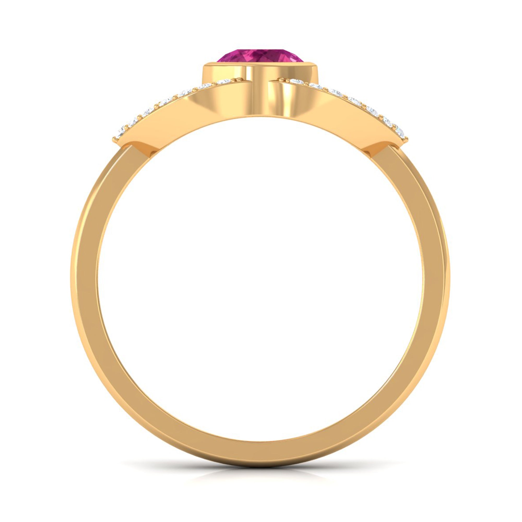 Pink Tourmaline Solitaire Split Shank Ring with Diamond AAA - Rosec Jewels