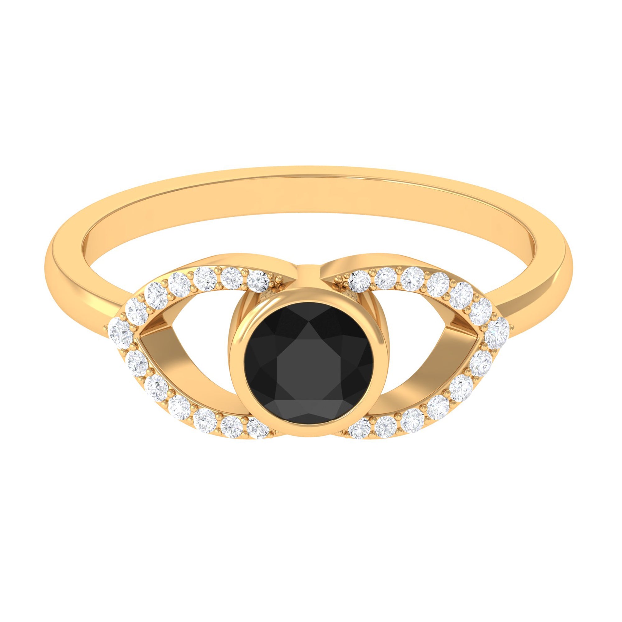 Bezel Set Solitaire Black Spinel and Diamond Ring in Split Shank AAA - Rosec Jewels