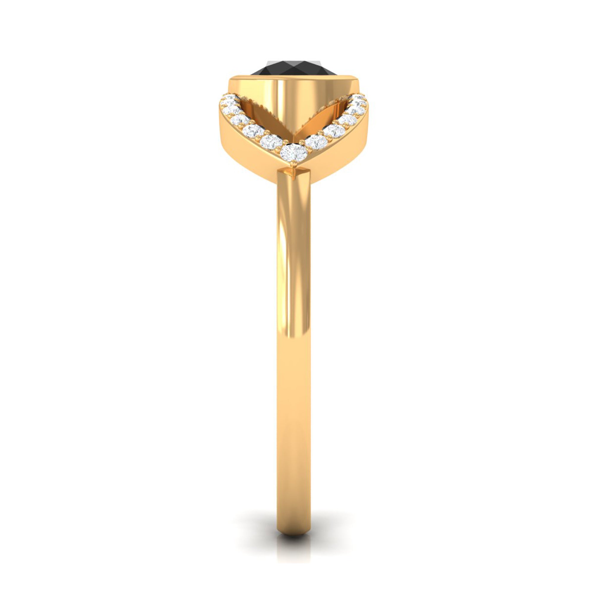 Bezel Set Solitaire Black Spinel and Diamond Ring in Split Shank AAA - Rosec Jewels