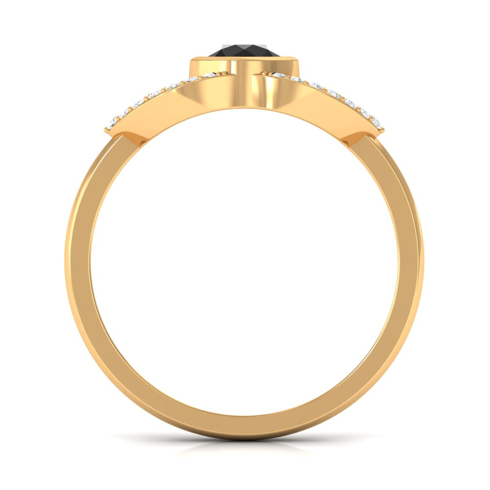 Bezel Set Solitaire Black Spinel and Diamond Ring in Split Shank AAA - Rosec Jewels