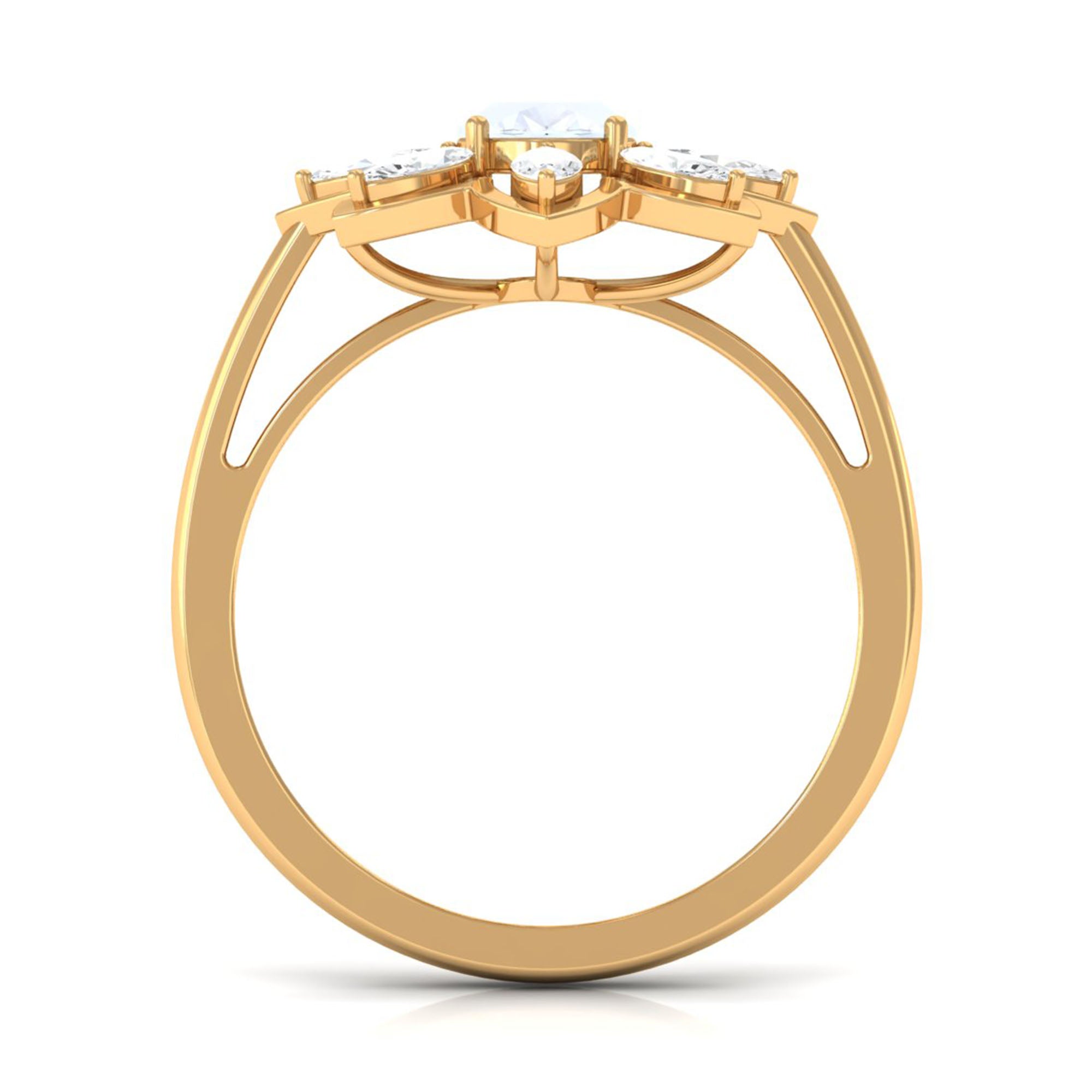 Oval Cut Moonstone and Diamond Flower Cocktail Ring AAA - Rosec Jewels