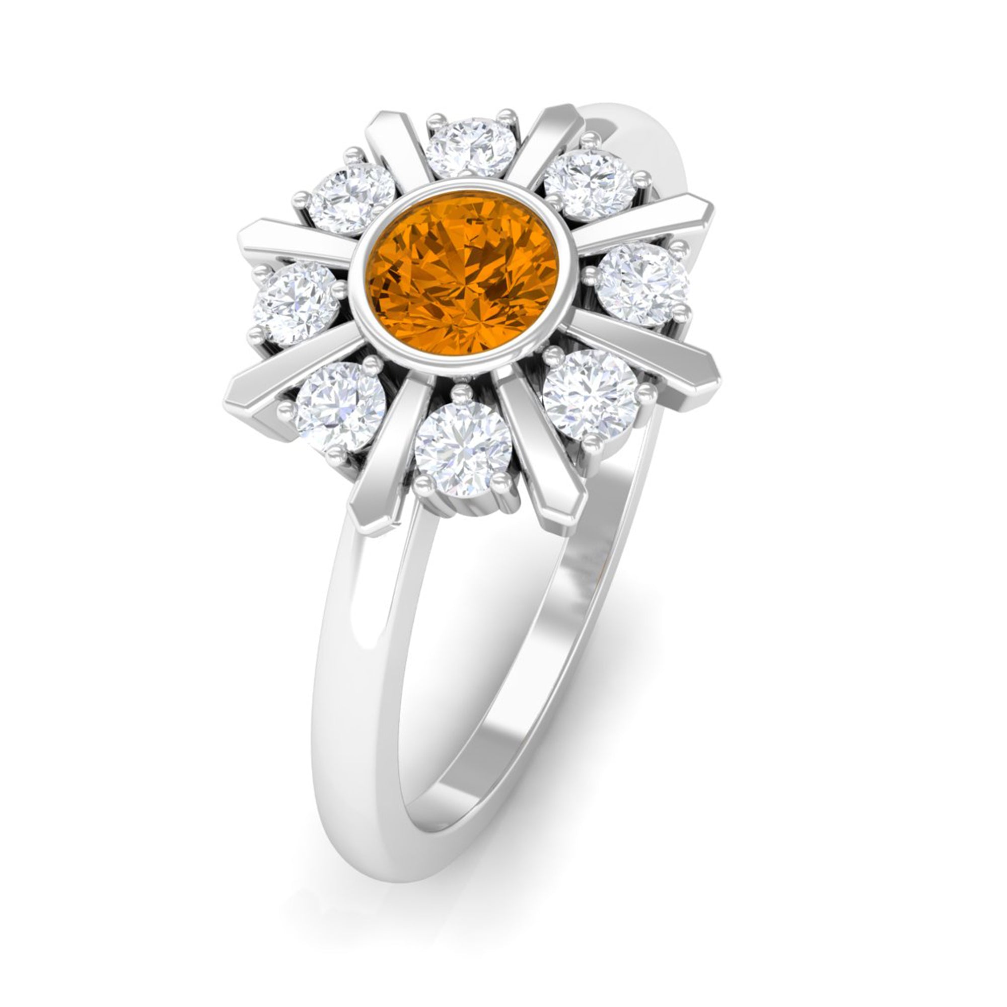 0.50 CT Citrine Statement Ring with Diamond Stones AAA - Rosec Jewels