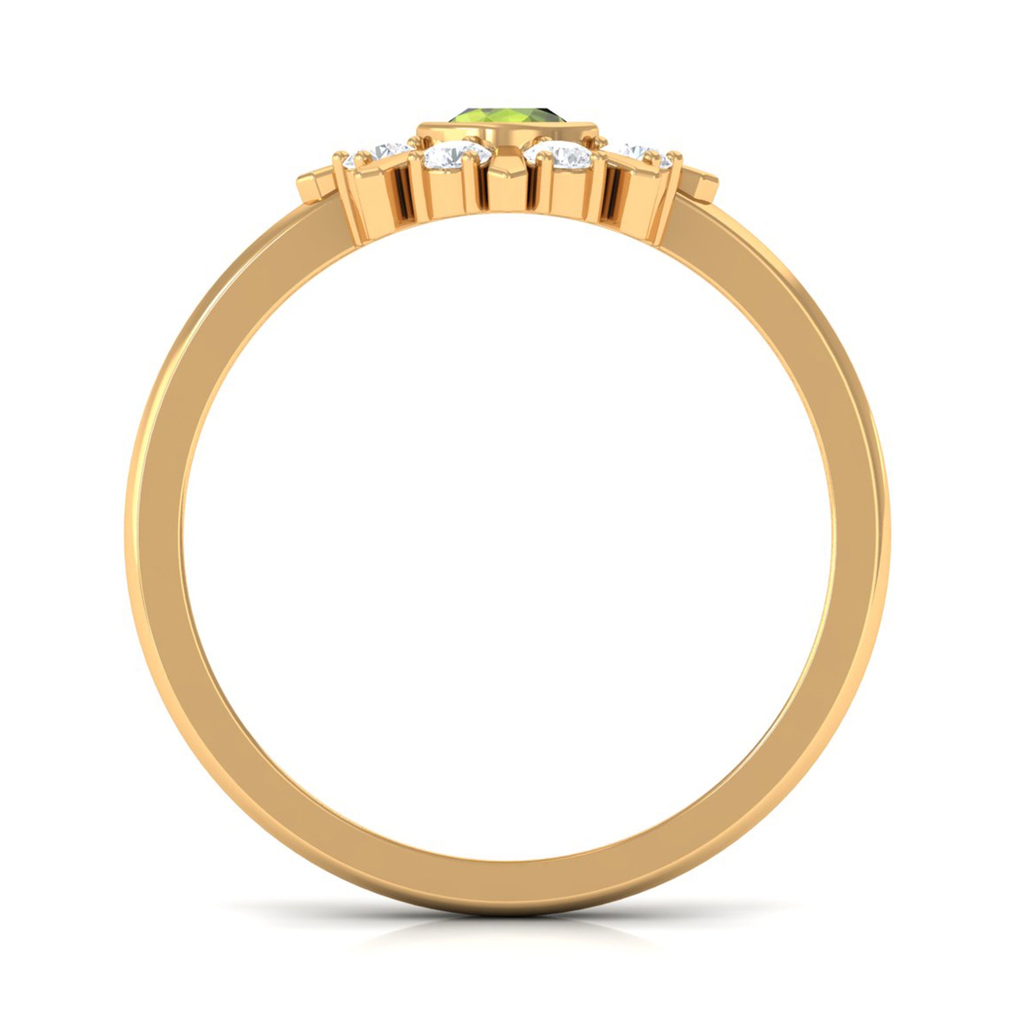 0.50 CT Natural Peridot Statement Ring with Diamond Stones AAA - Rosec Jewels