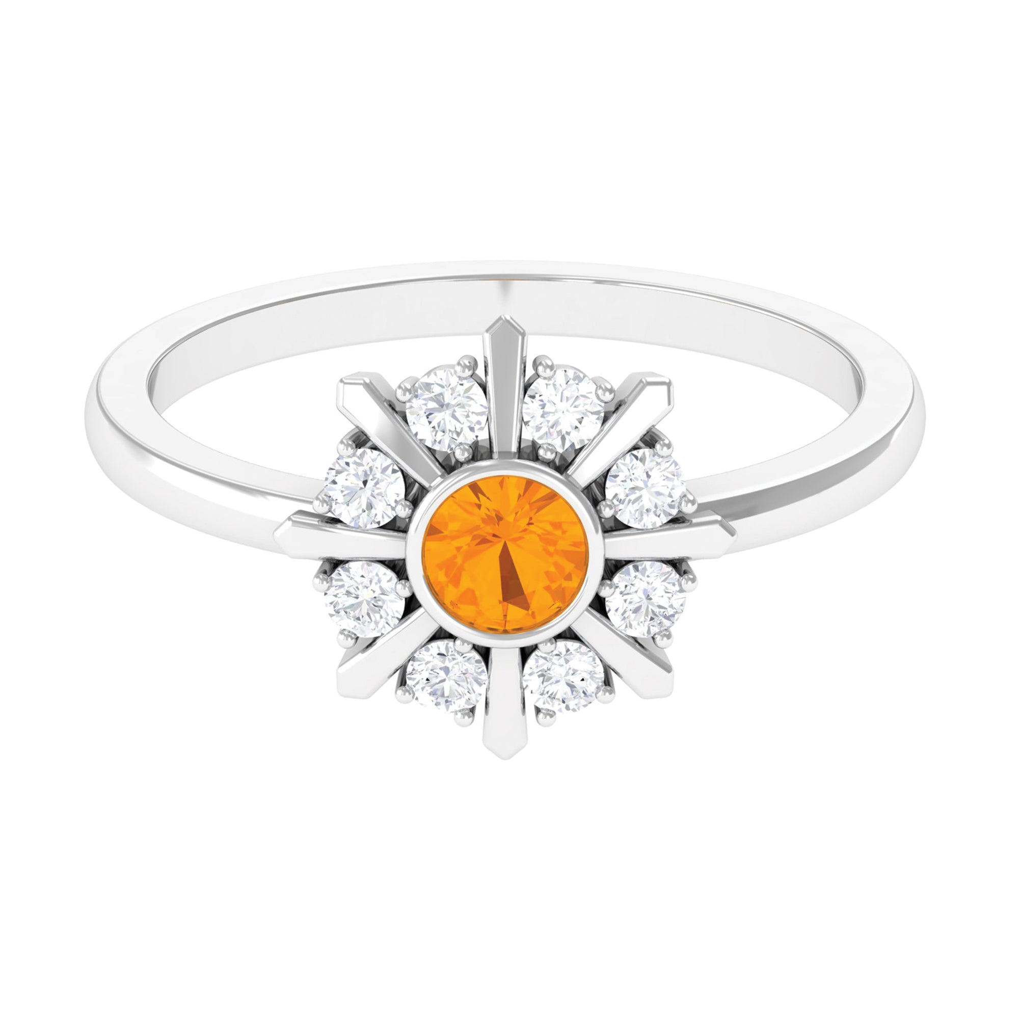 1/2 Carat Bezel Set Fire Opal Statement Ring with Diamond