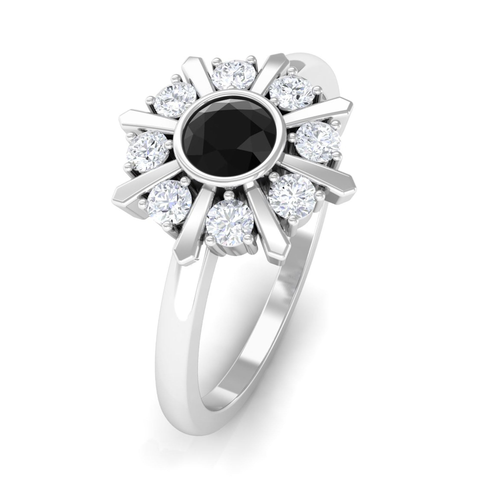 3/4 CT Black Spinel and Diamond Statement Ring AAA - Rosec Jewels