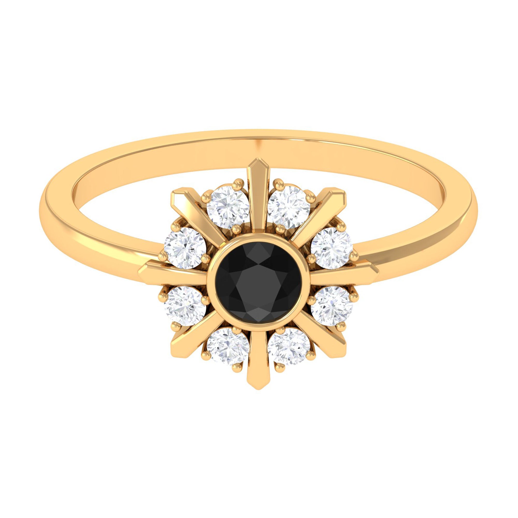 3/4 CT Black Spinel and Diamond Statement Ring AAA - Rosec Jewels