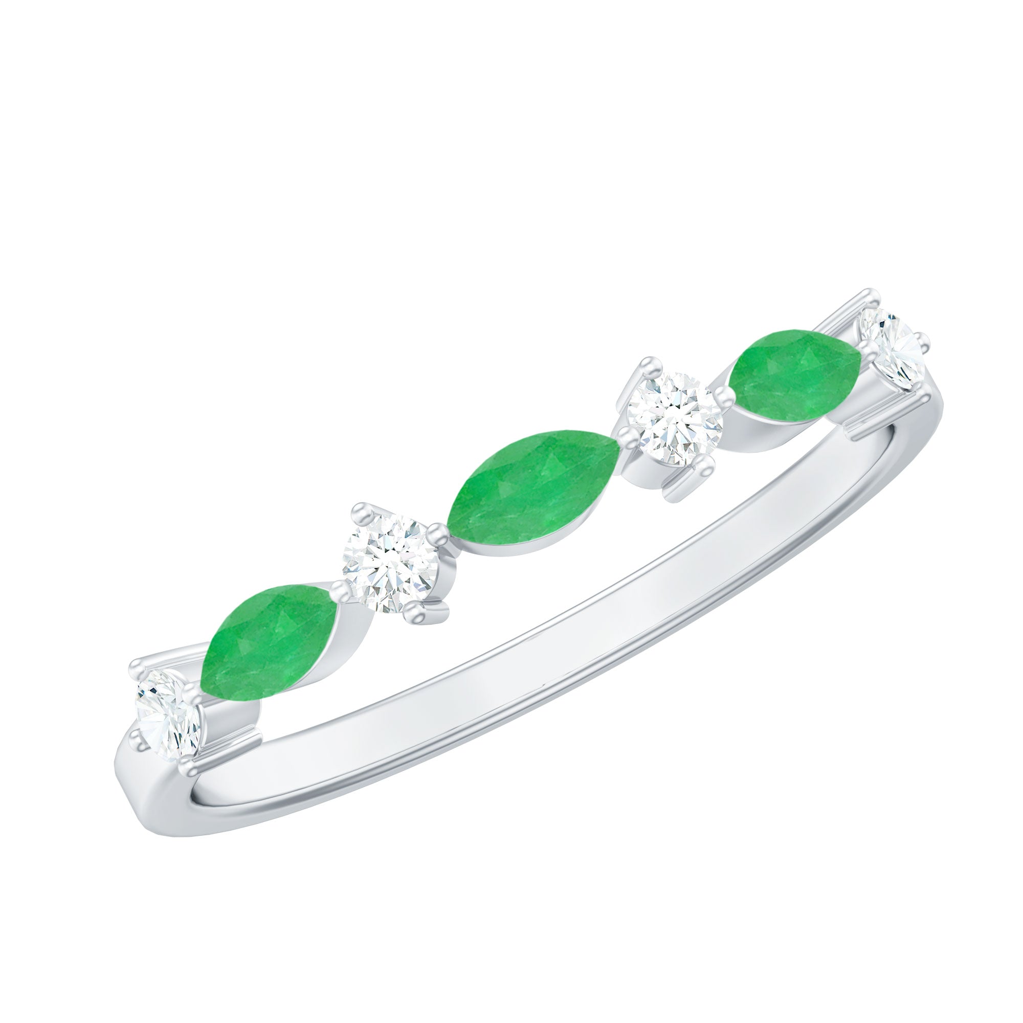 Rosec Jewels-Genuine Emerald and Diamond Minimalist Half Eternity Ring