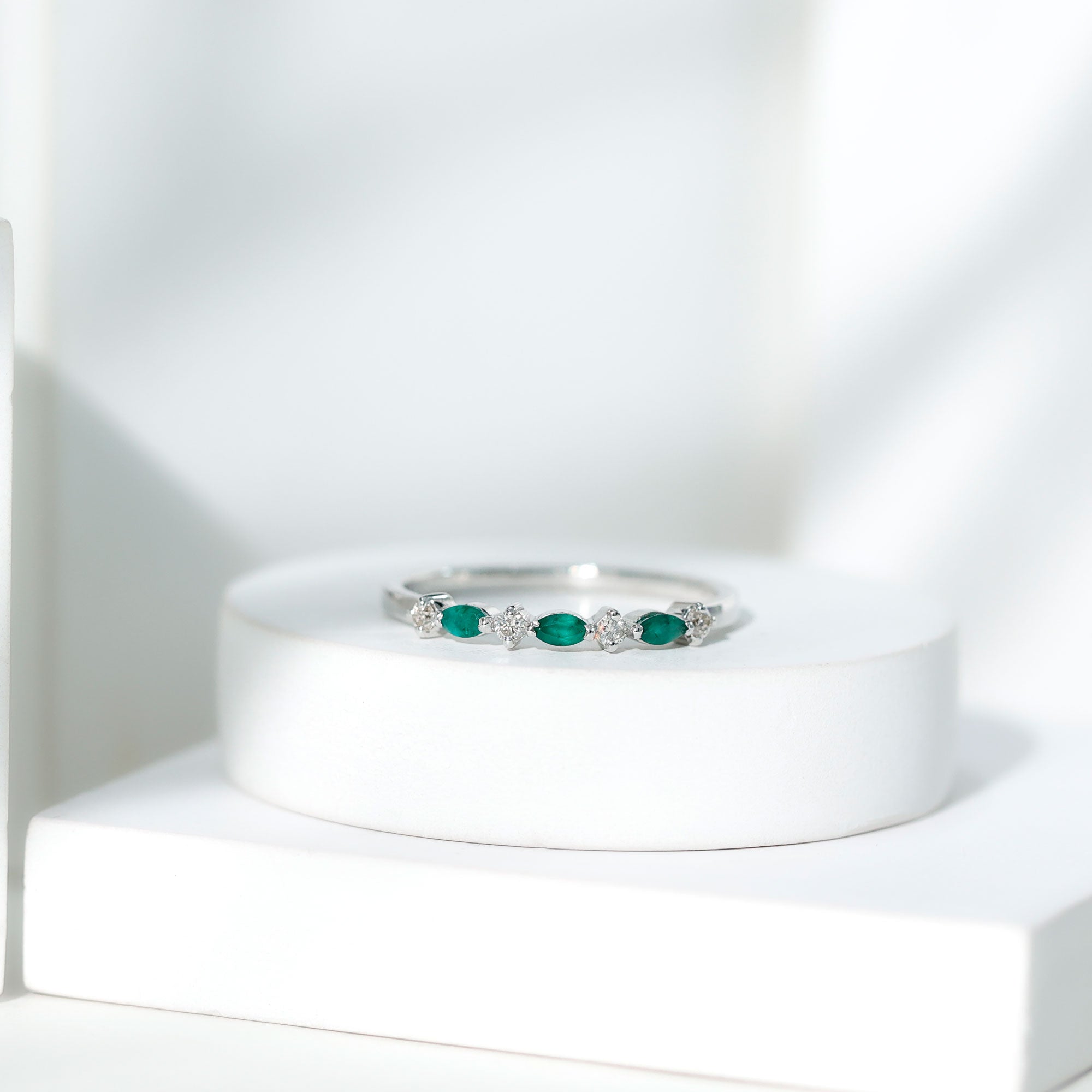 Rosec Jewels-Genuine Emerald and Diamond Minimalist Half Eternity Ring