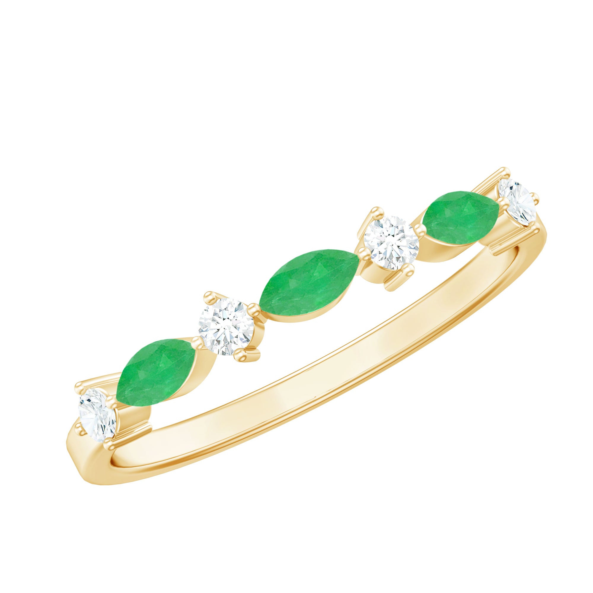 Genuine Emerald and Diamond Minimalist Half Eternity Ring AAA - Rosec Jewels