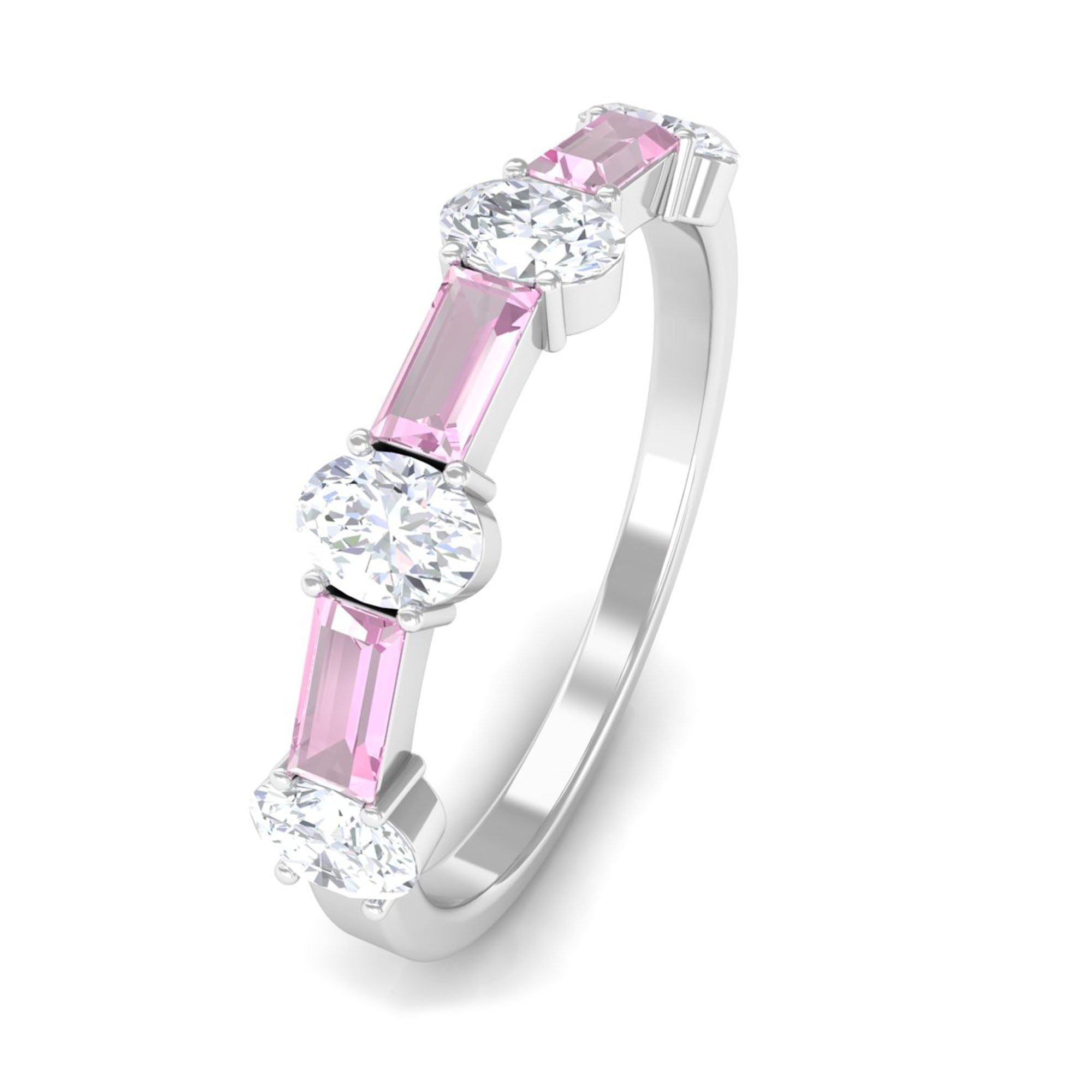 1.25 CT Natural Pink Tourmaline Semi Eternity Ring with Moissanite AAA - Rosec Jewels
