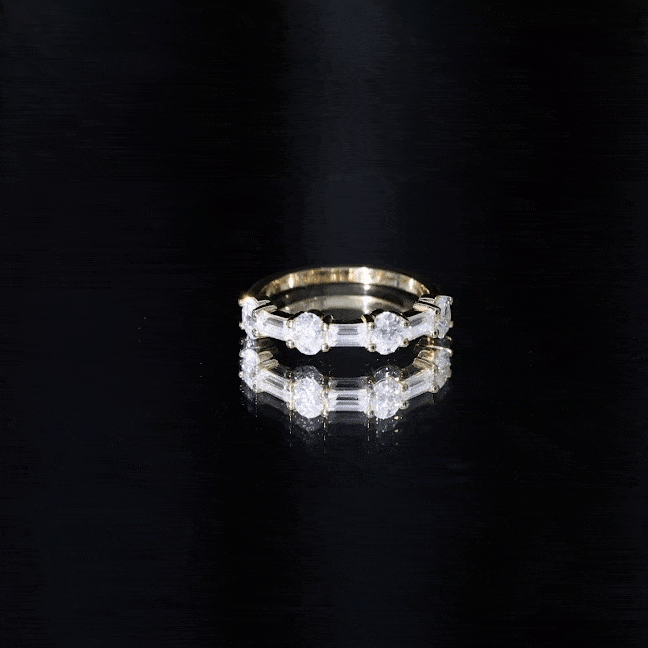 Oval and Baguette Cut Moissanite Half Eternity Ring D-VS1 - Rosec Jewels