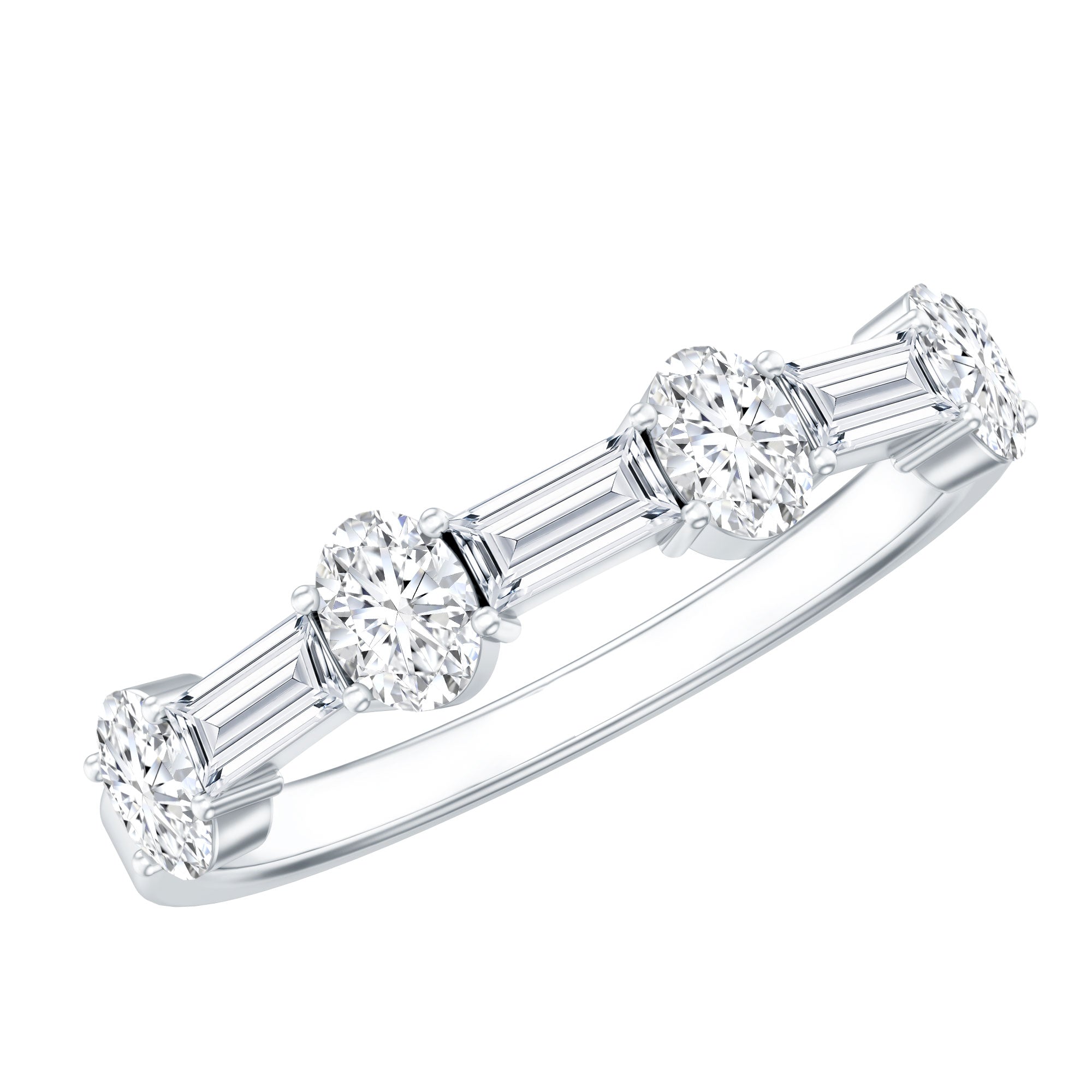 Oval and Baguette Cut Moissanite Half Eternity Ring D-VS1 - Rosec Jewels