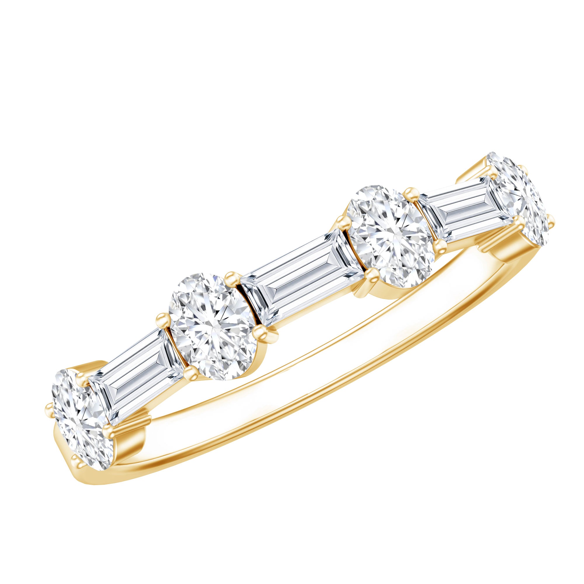 Oval and Baguette Cut Moissanite Half Eternity Ring D-VS1 - Rosec Jewels