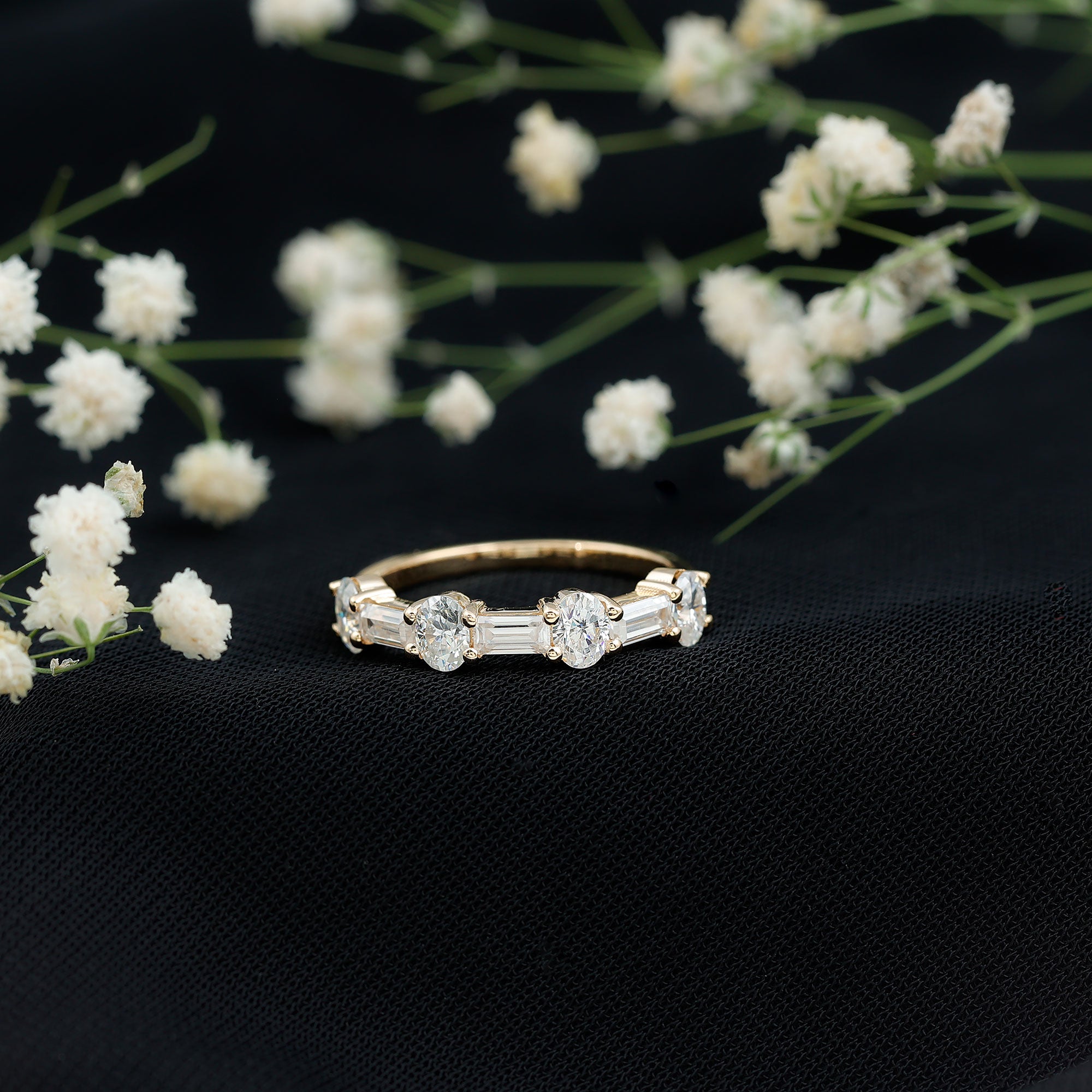 Oval and Baguette Cut Moissanite Half Eternity Ring D-VS1 - Rosec Jewels