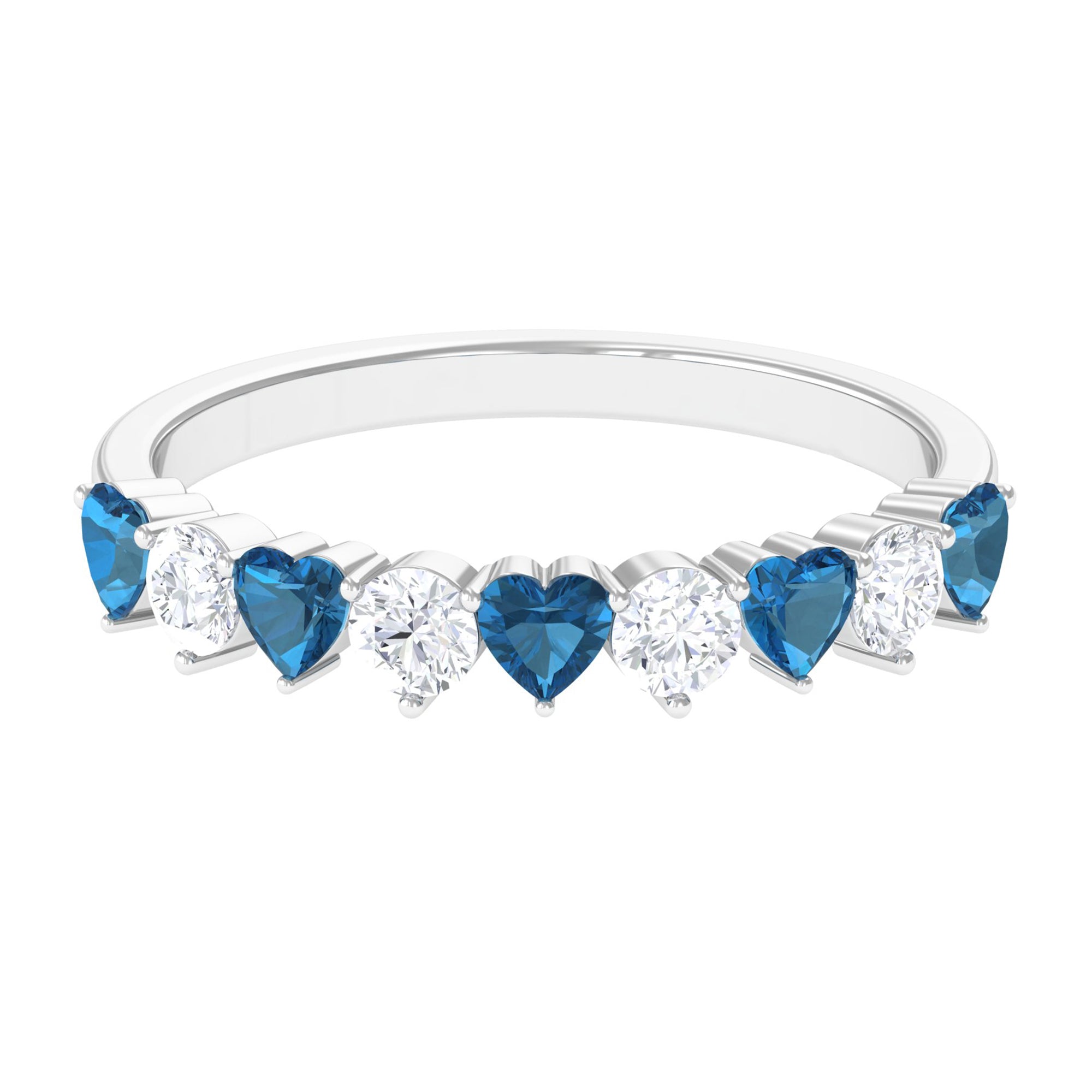 London Blue Topaz and Moissanite Heart Eternity Band