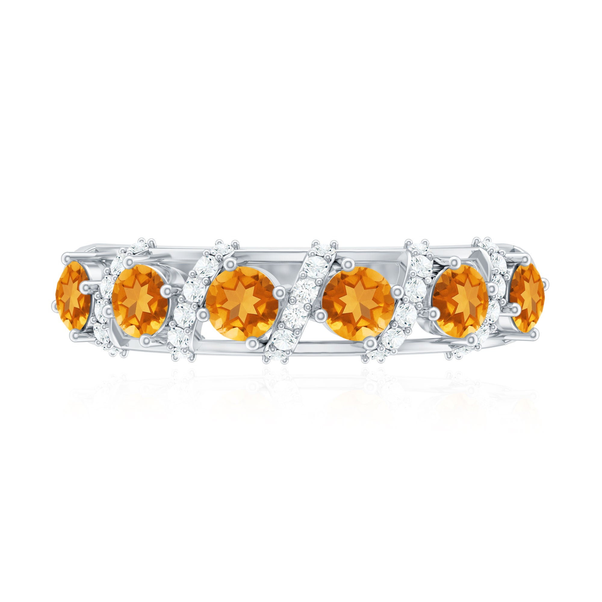 Natural Citrine Diamond Half Eternity Wedding Anniversary Ring AAA - Rosec Jewels