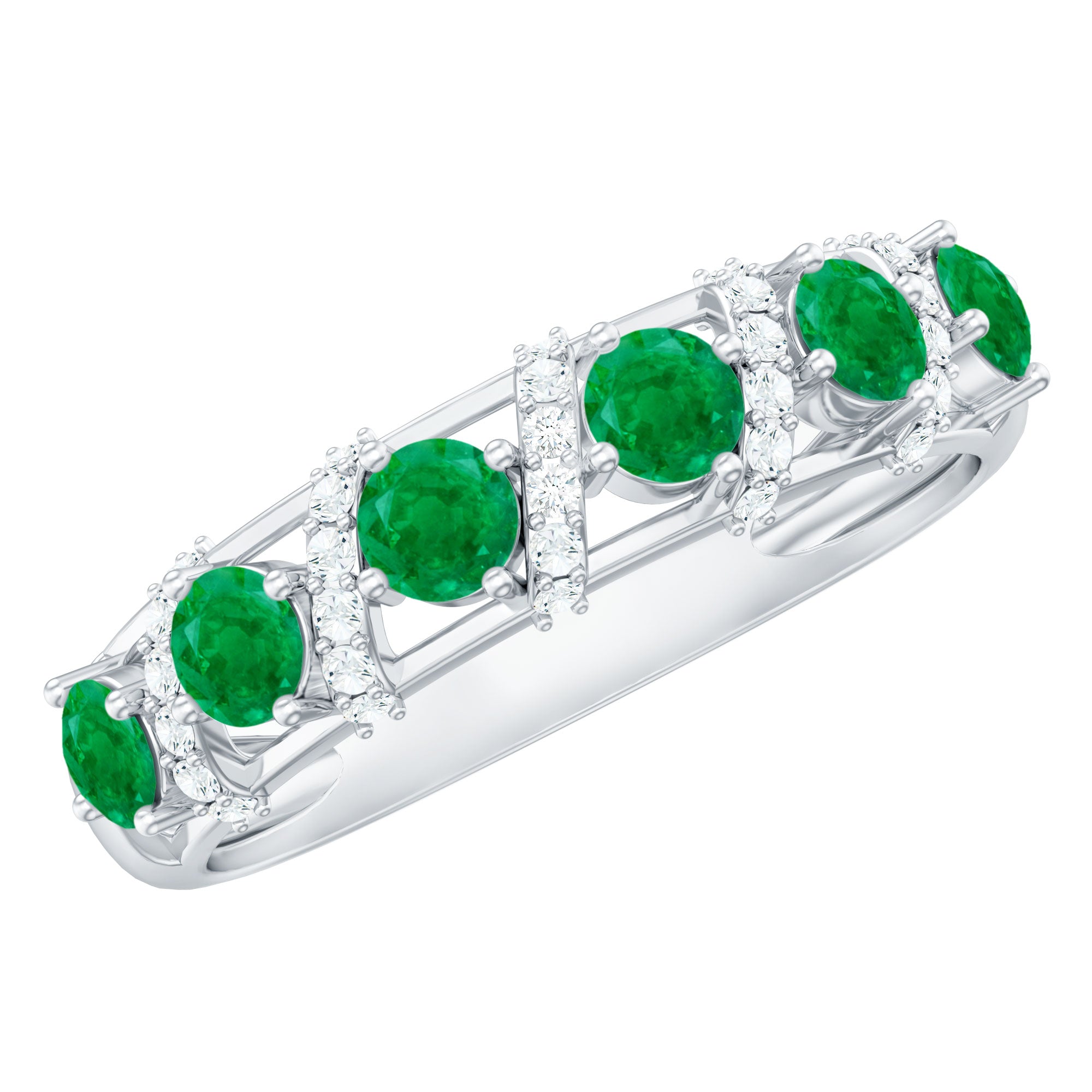 Rosec Jewels-Emerald and Diamond Designer Wedding Band for Women