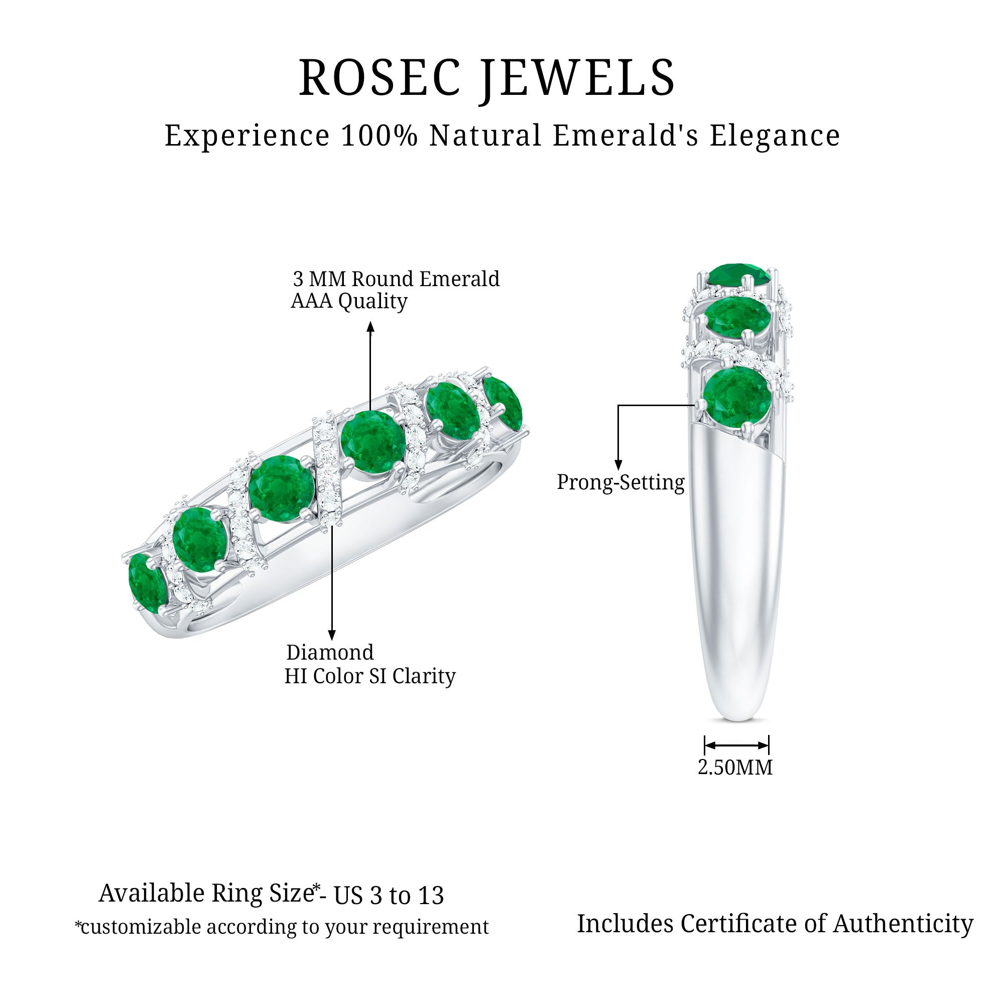 Rosec Jewels-Emerald and Diamond Designer Wedding Band for Women