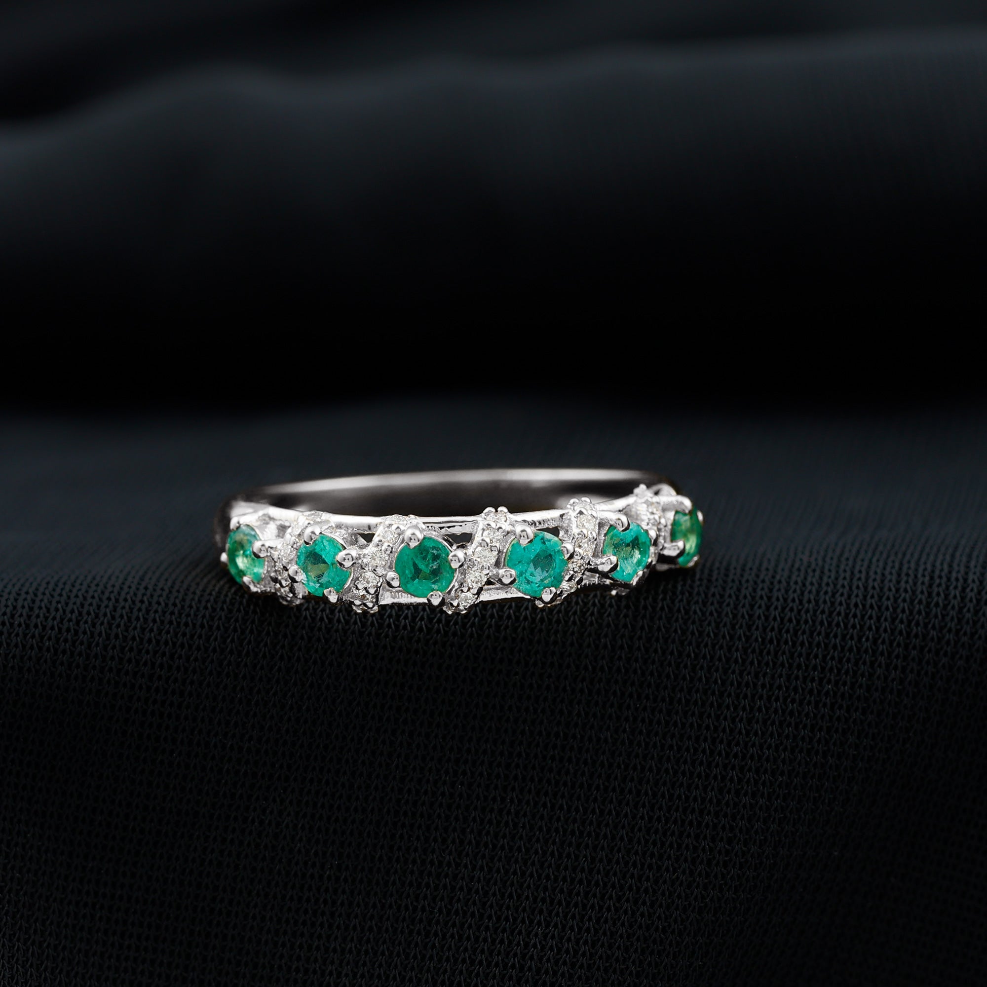 Rosec Jewels-Emerald and Diamond Designer Wedding Band for Women
