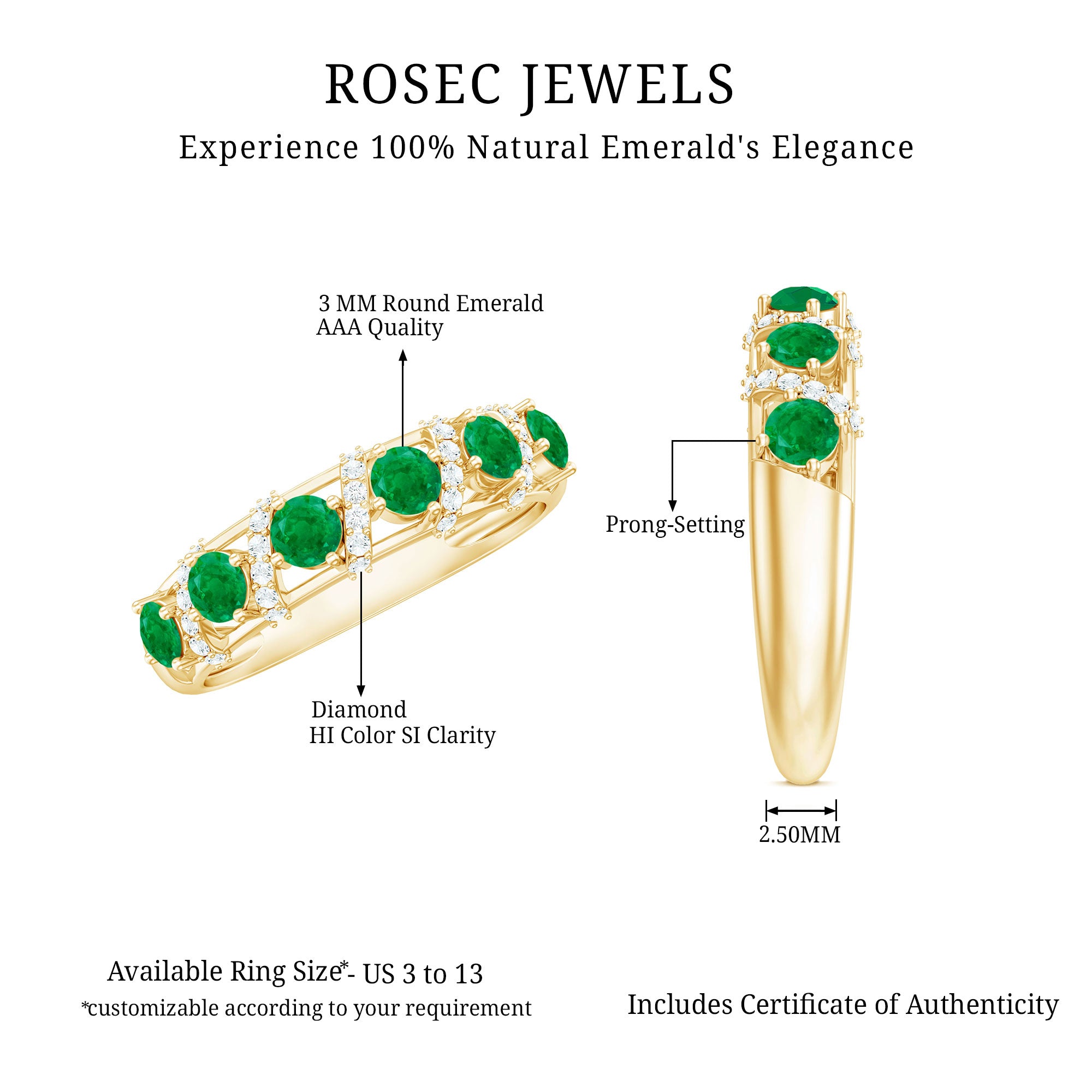 Rosec Jewels-Emerald and Diamond Designer Wedding Band for Women