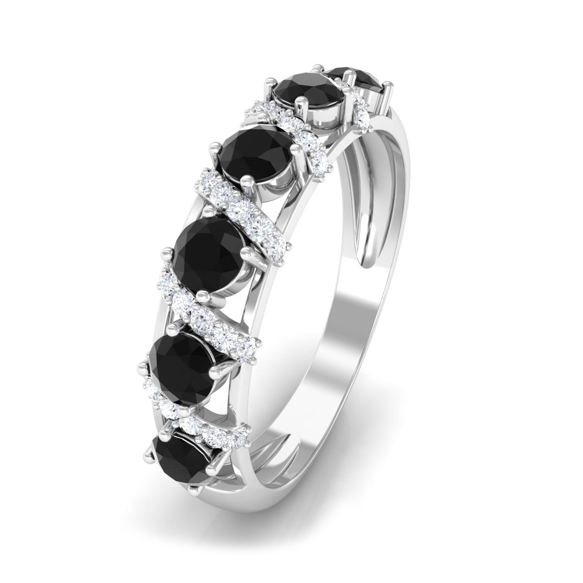 Black Spinel Designer Anniversary Band with Diamond AAA - Rosec Jewels