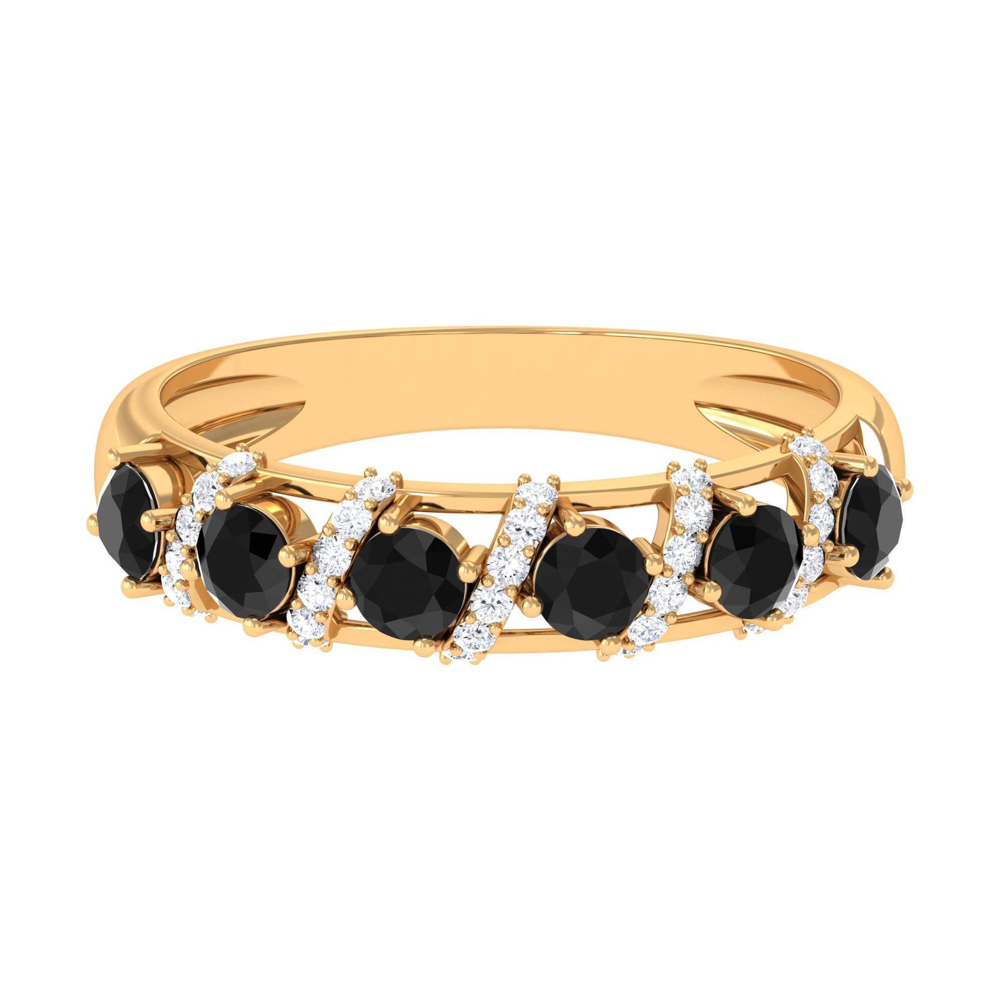 Black Spinel Designer Anniversary Band with Diamond AAA - Rosec Jewels