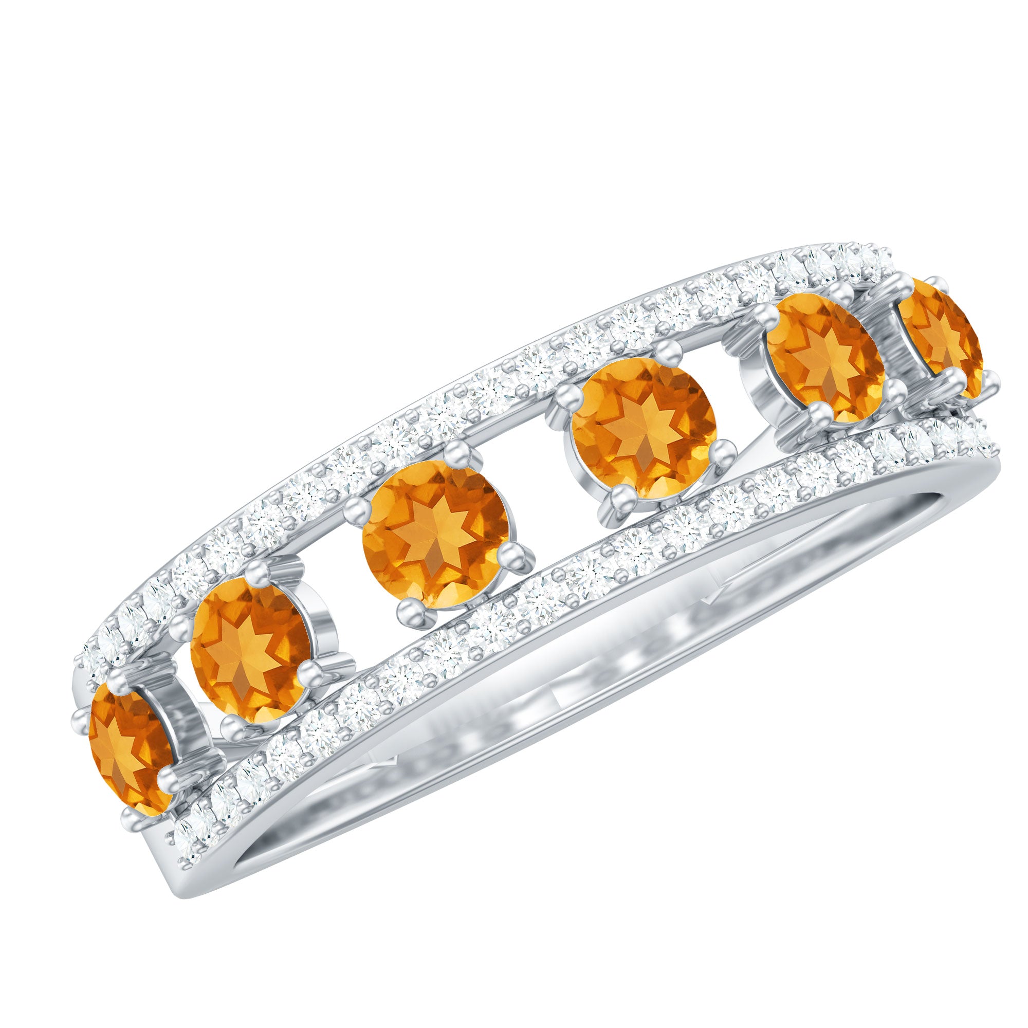 Natural Citrine Diamond Half Eternity Band Ring for Anniversary AAA - Rosec Jewels