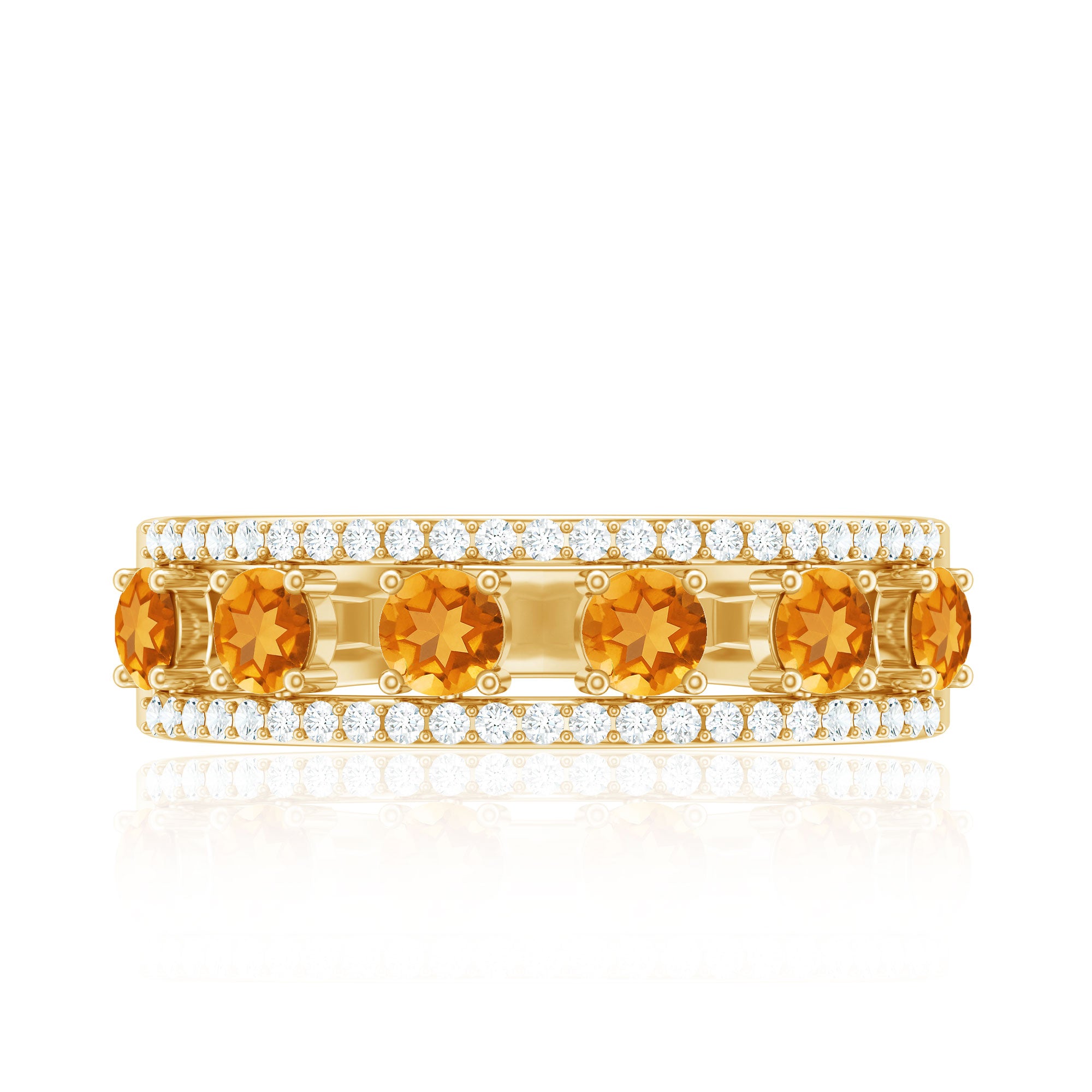 Natural Citrine Diamond Half Eternity Band Ring for Anniversary AAA - Rosec Jewels