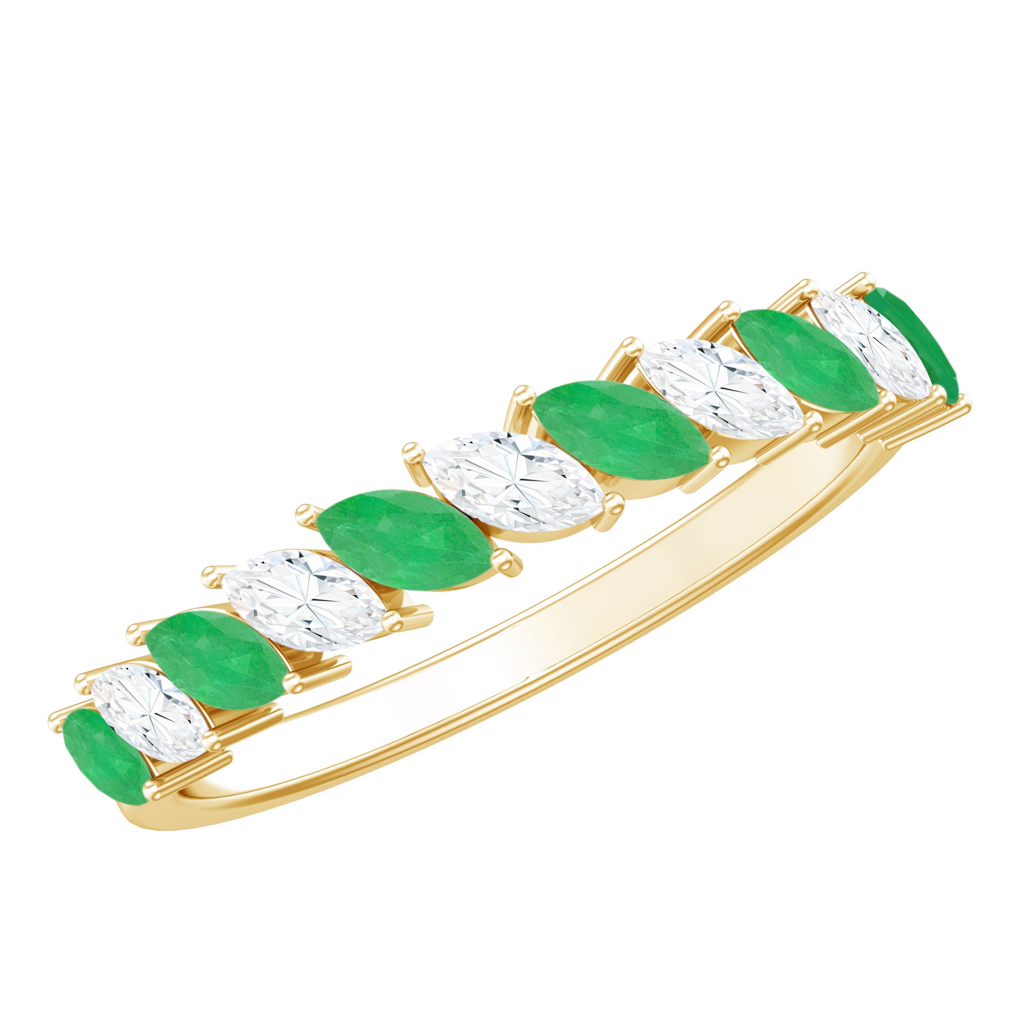 Genuine Marquise Emerald Diamond Half Eternity Ring for Wedding AAA - Rosec Jewels