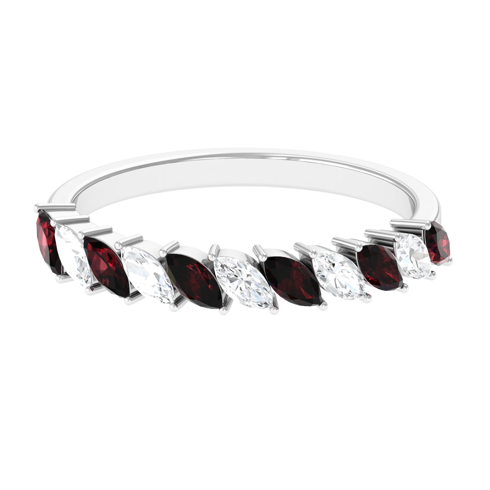 Certified Marquise Garnet Half Eternity Band with Diamond