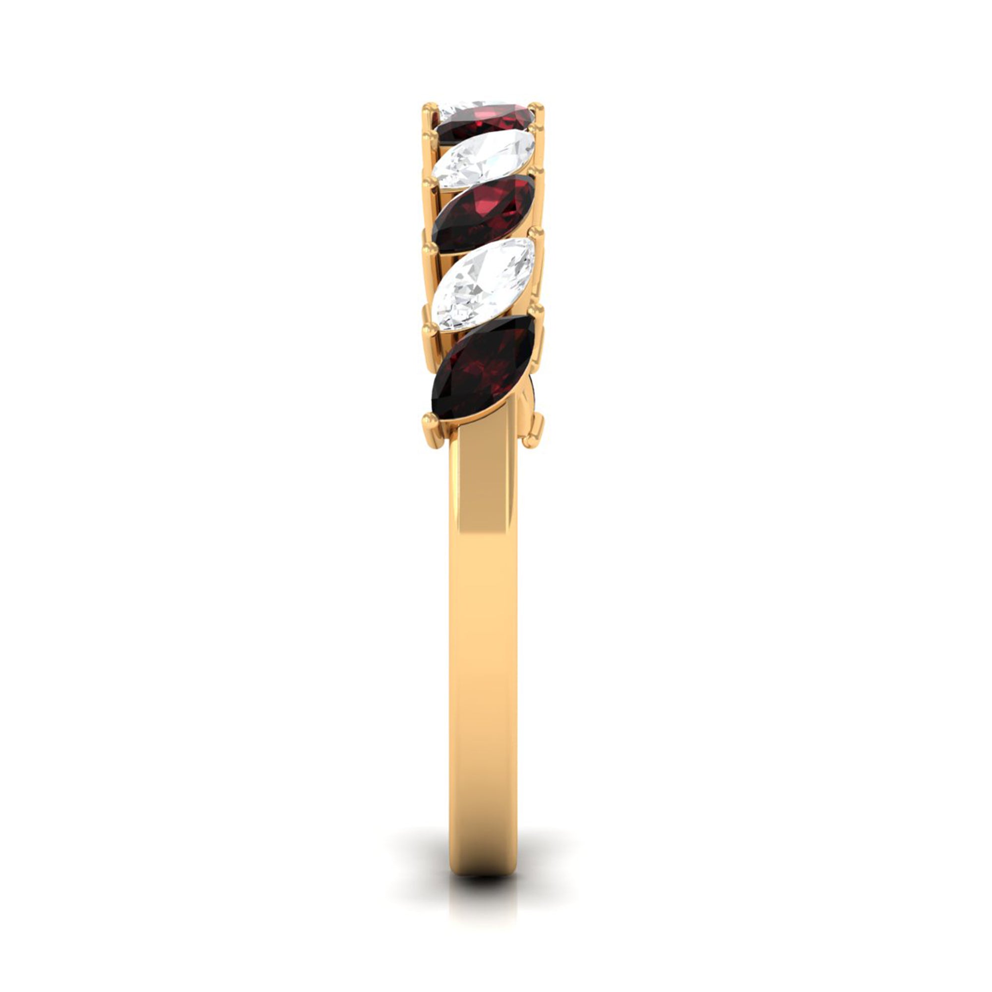 Certified Marquise Garnet Half Eternity Band with Diamond AAA - Rosec Jewels