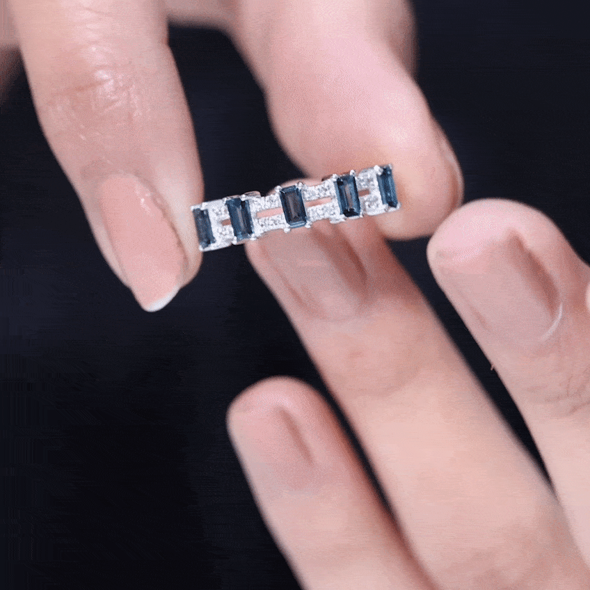 Baguette London Blue Topaz Half Eternity Band with Diamond AAA - Rosec Jewels