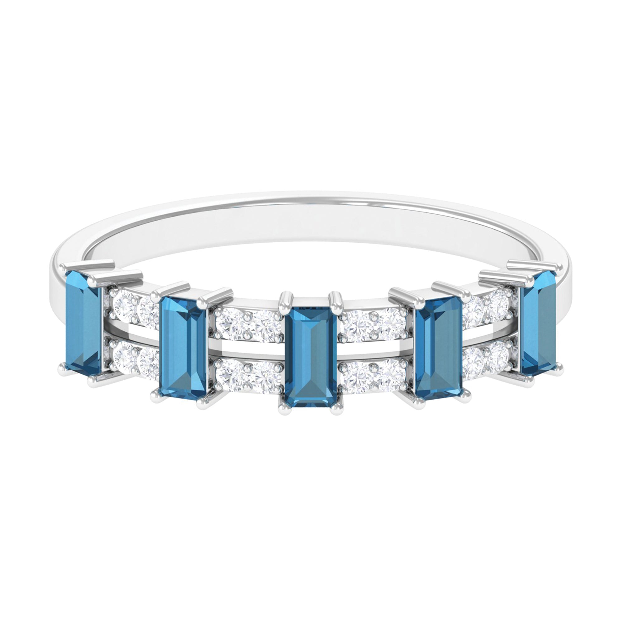 1 CT London Blue Topaz and Diamond Wide Band Ring London Blue Topaz - ( AAA ) - Quality - Rosec Jewels