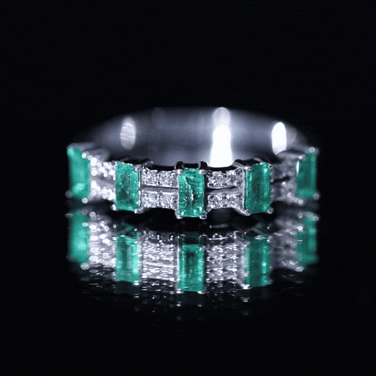 Baguette Cut Emerald and Diamond Half Eternity Band AAA - Rosec Jewels