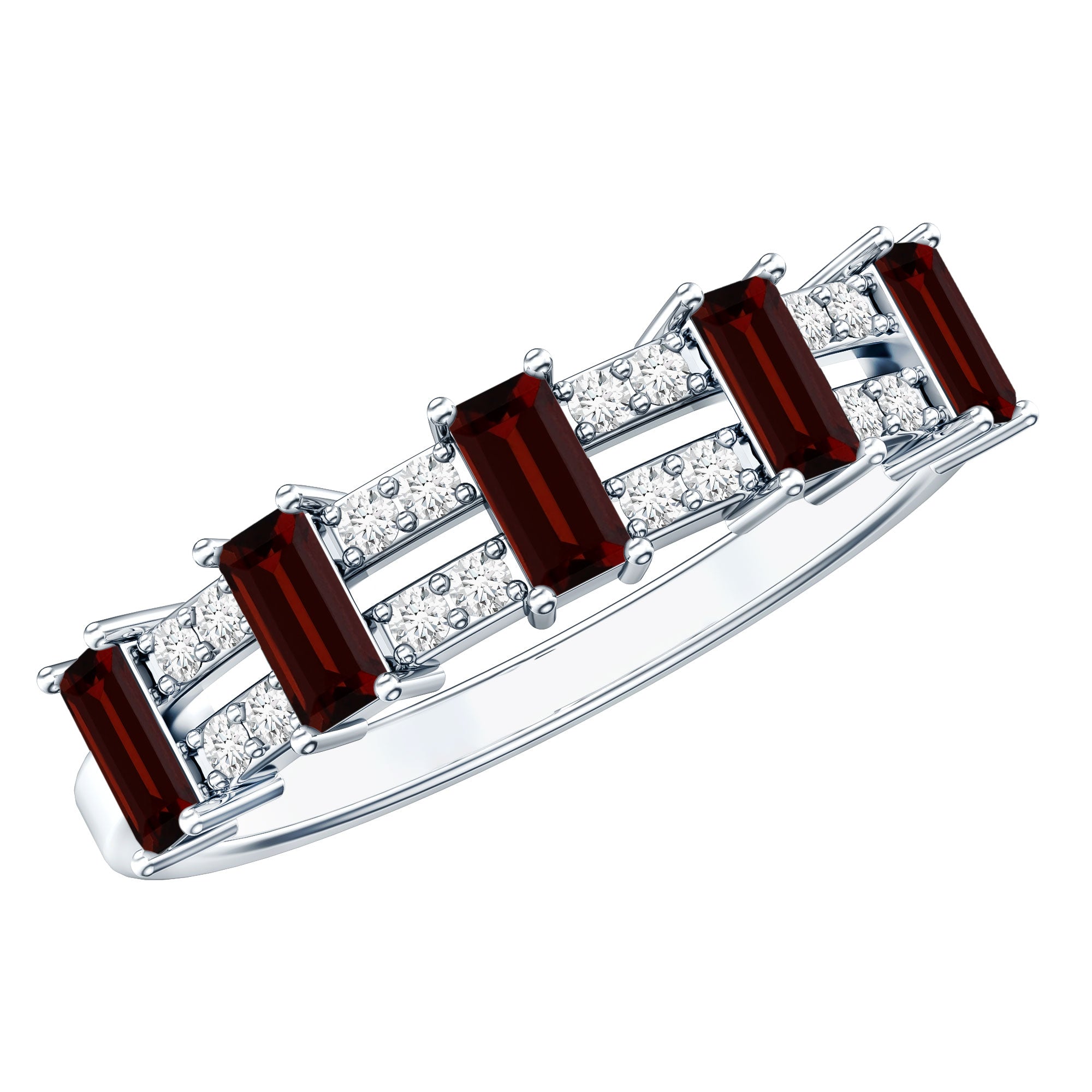 Natural Baguette Garnet Half Eternity Band with Diamond AAA - Rosec Jewels