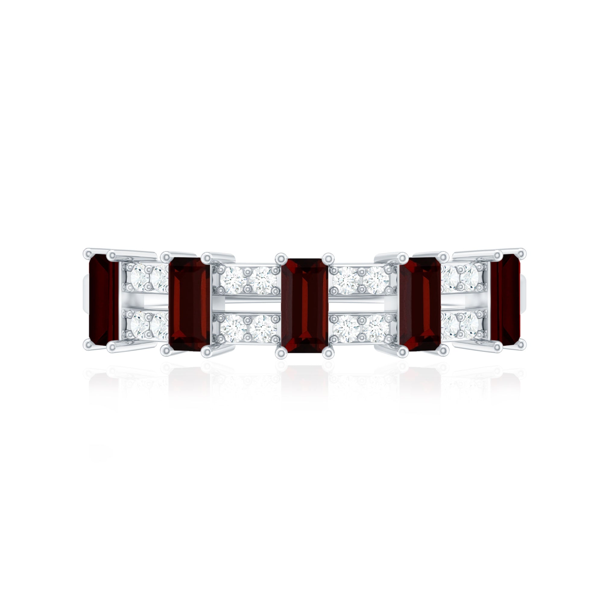 Rosec Jewels-Natural Baguette Garnet Half Eternity Band with Diamond