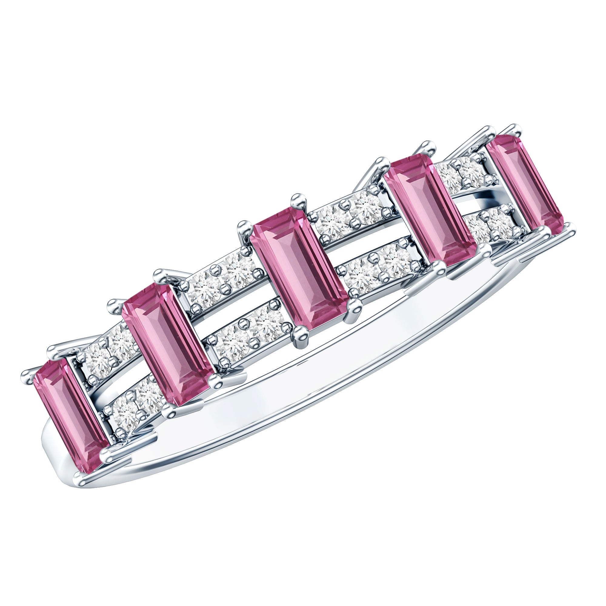 Natural Pink Tourmaline Wide Half Eternity Ring with Diamond AAA - Rosec Jewels