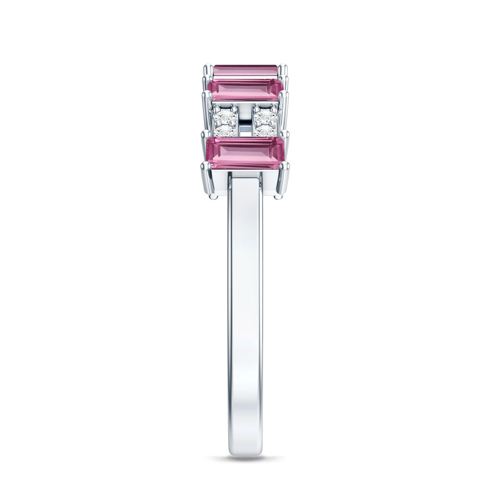 Natural Pink Tourmaline Wide Half Eternity Ring with Diamond AAA - Rosec Jewels