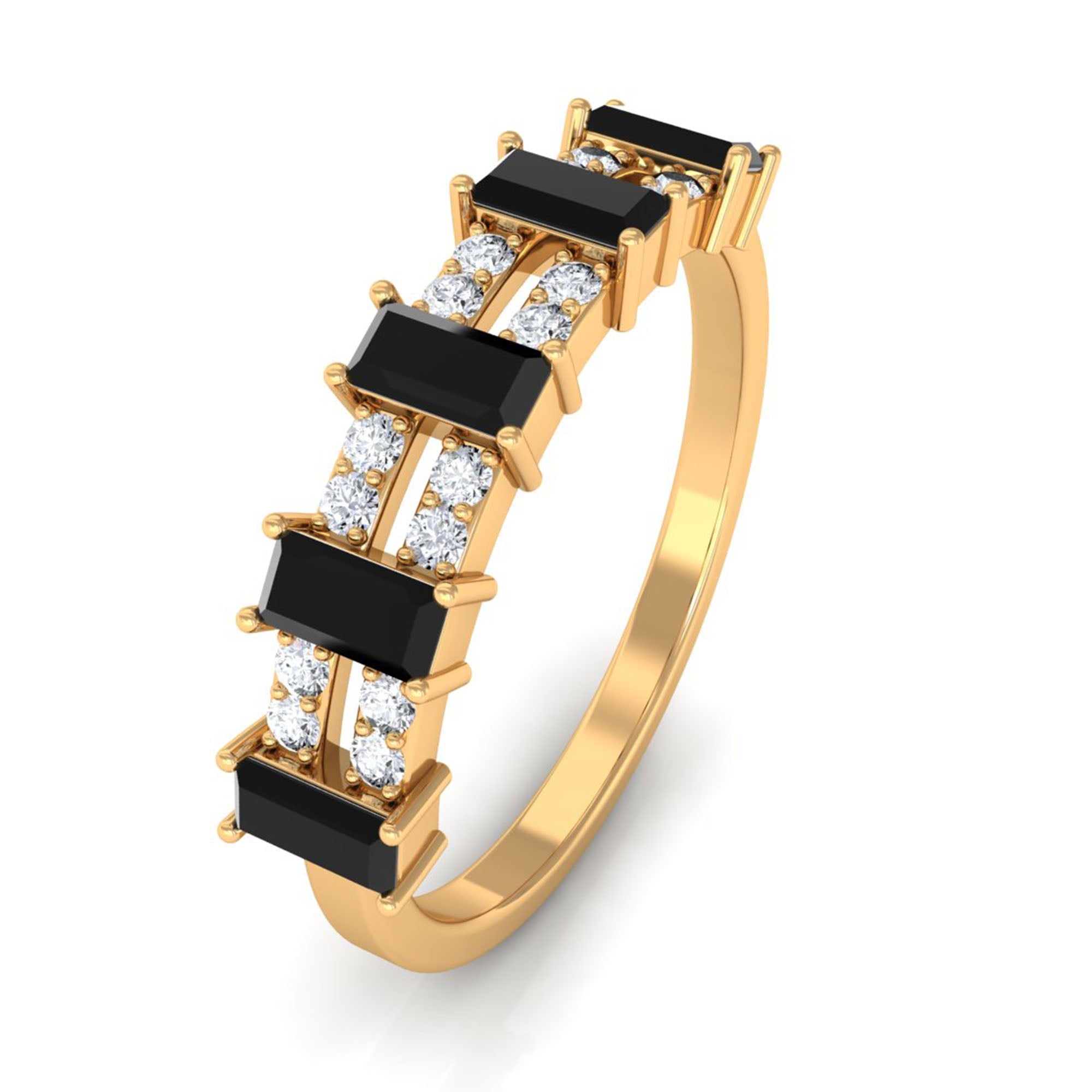 3/4 CT Black Spinel and Diamond Wide Band Ring AAA - Rosec Jewels