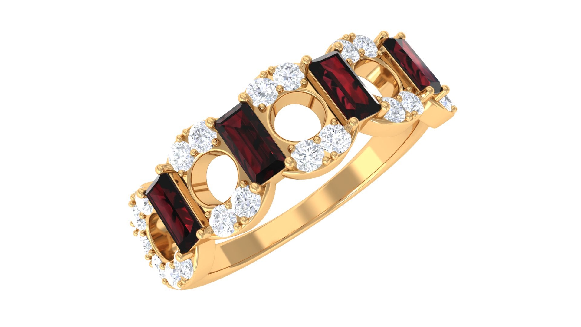 Certified Real Baguette Garnet Half Eternity Band with Diamond AAA - Rosec Jewels