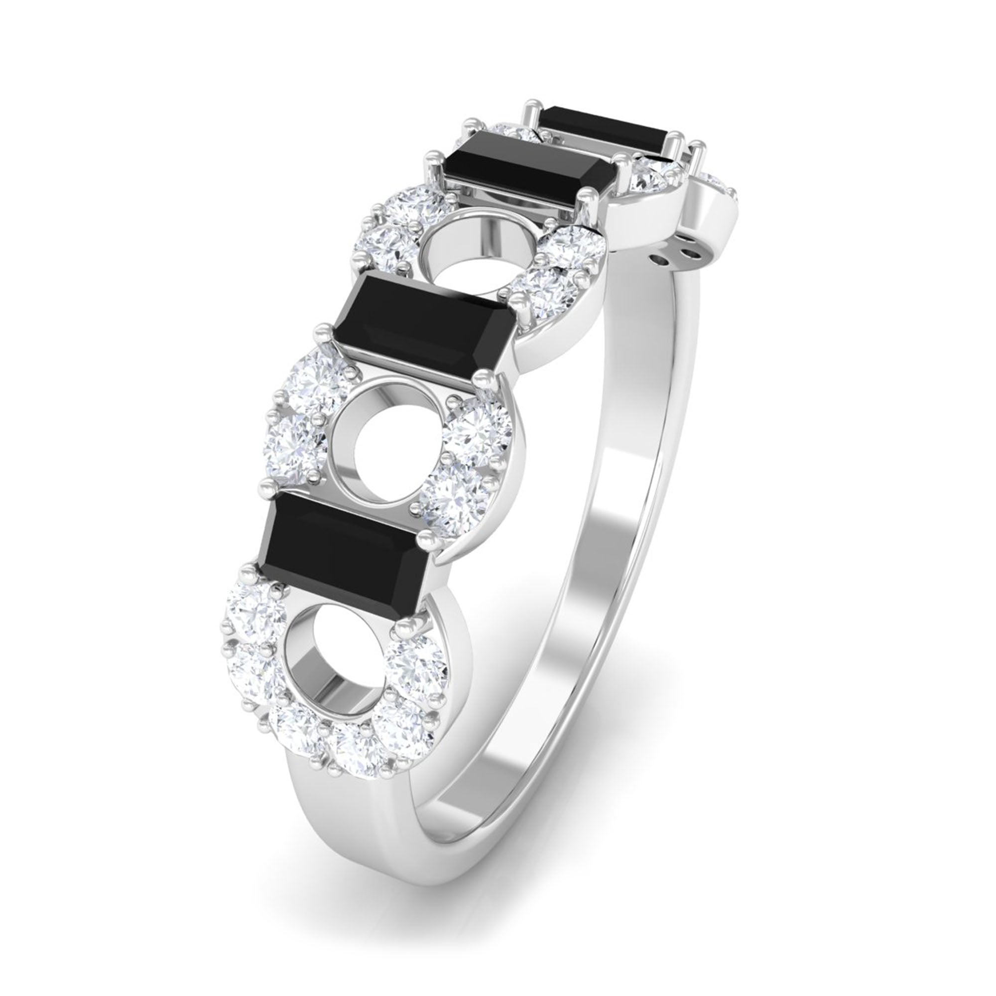 1 CT Black Spinel and Diamond Half Eternity Ring AAA - Rosec Jewels