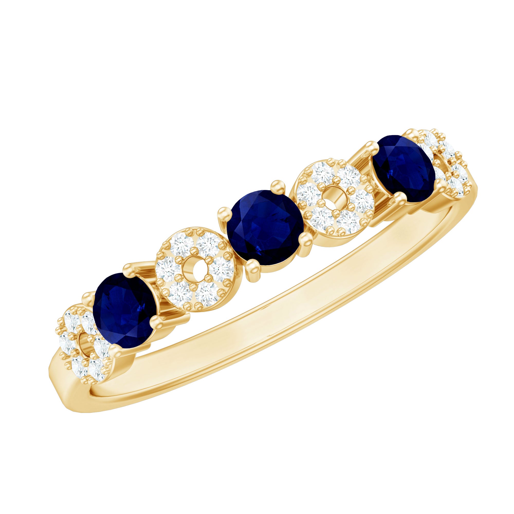 Natural Blue Sapphire Diamond Half Eternity Ring for Women AAA - Rosec Jewels