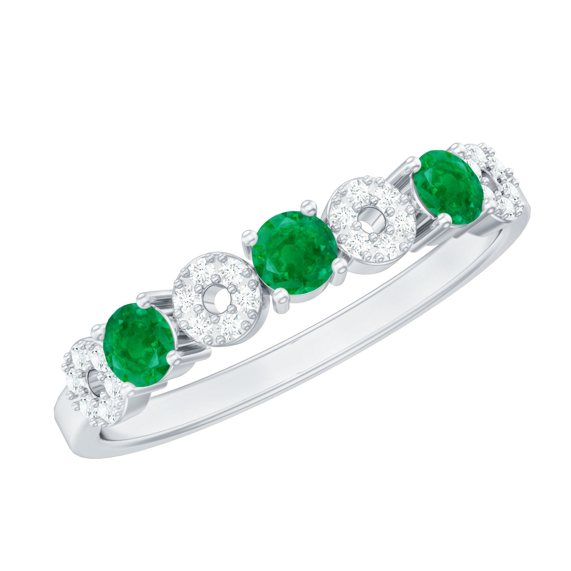 Natural Emerald Diamond Half Eternity Anniversary Ring with Certificate