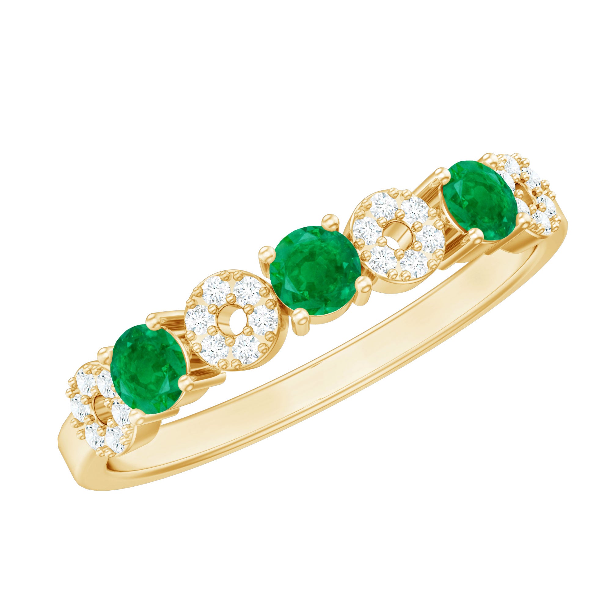 Natural Emerald Diamond Half Eternity Anniversary Ring with Certificate AAA - Rosec Jewels
