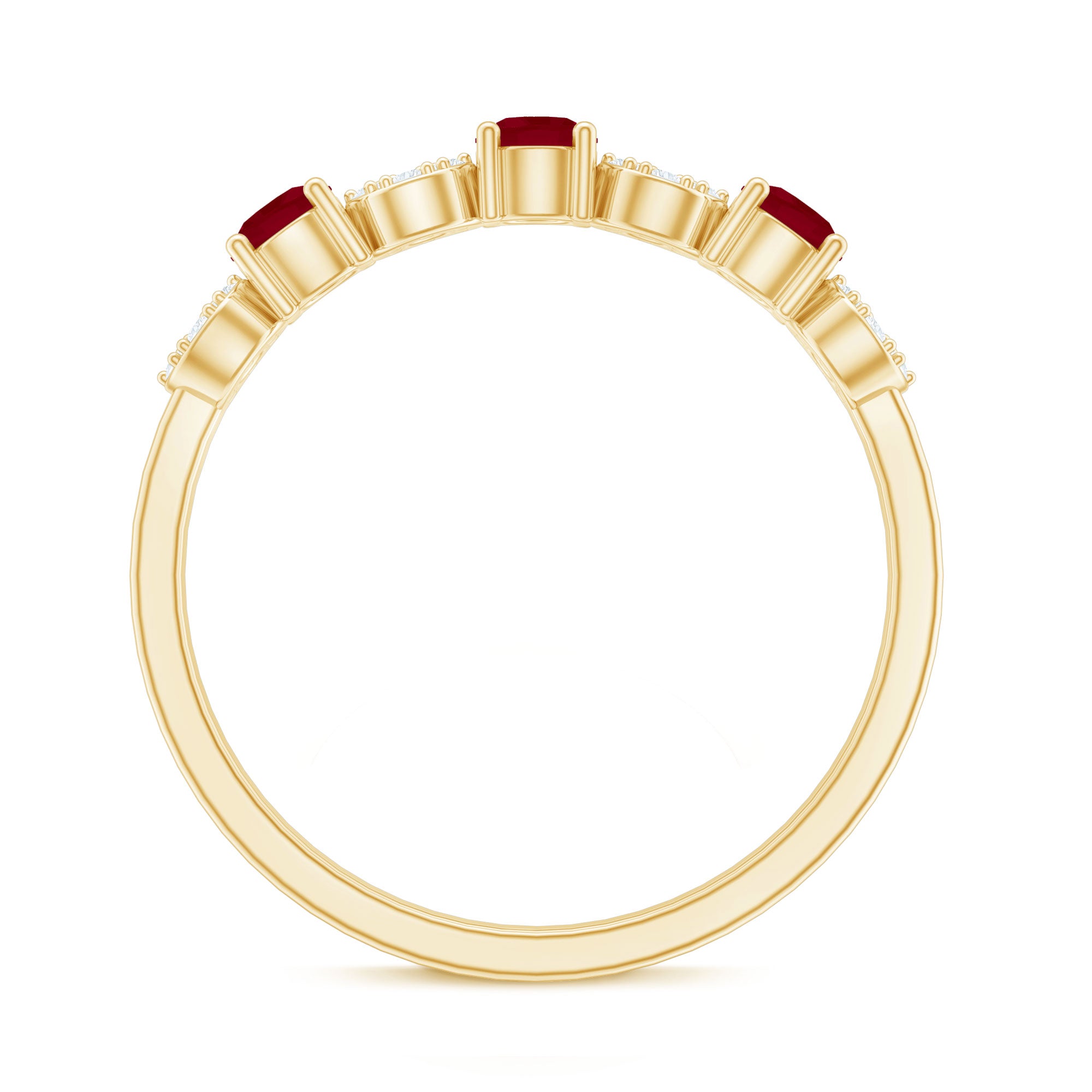 Rosec Jewels-Genuine Ruby Half Eternity Ring with Diamond for Women
