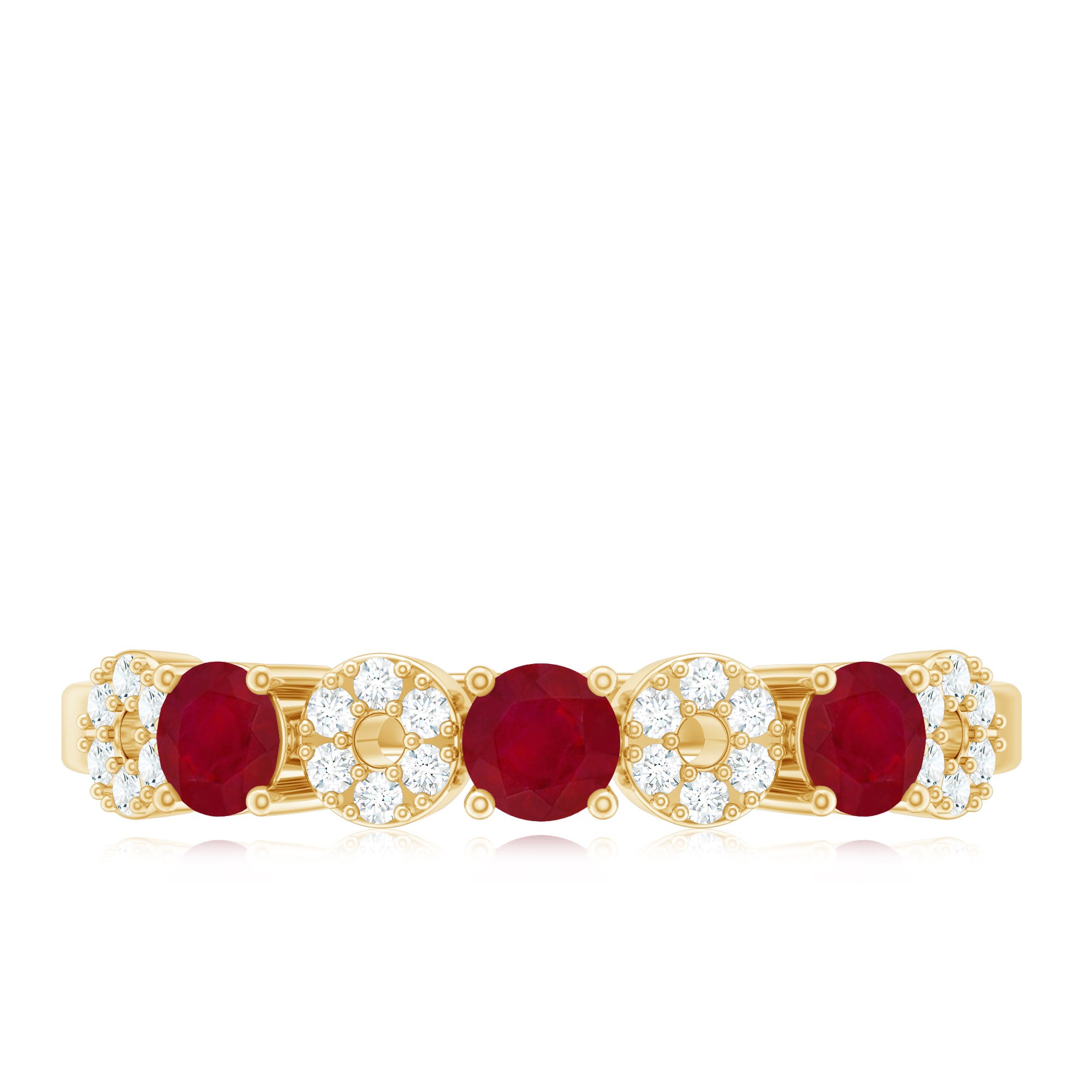 Rosec Jewels-Genuine Ruby Half Eternity Ring with Diamond for Women
