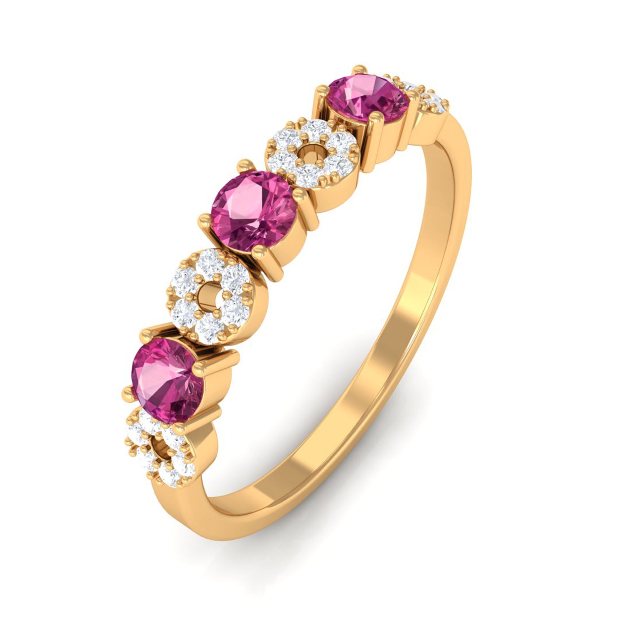 Rosec Jewels-Semi Eternity Ring with Pink Tourmaline and Diamond