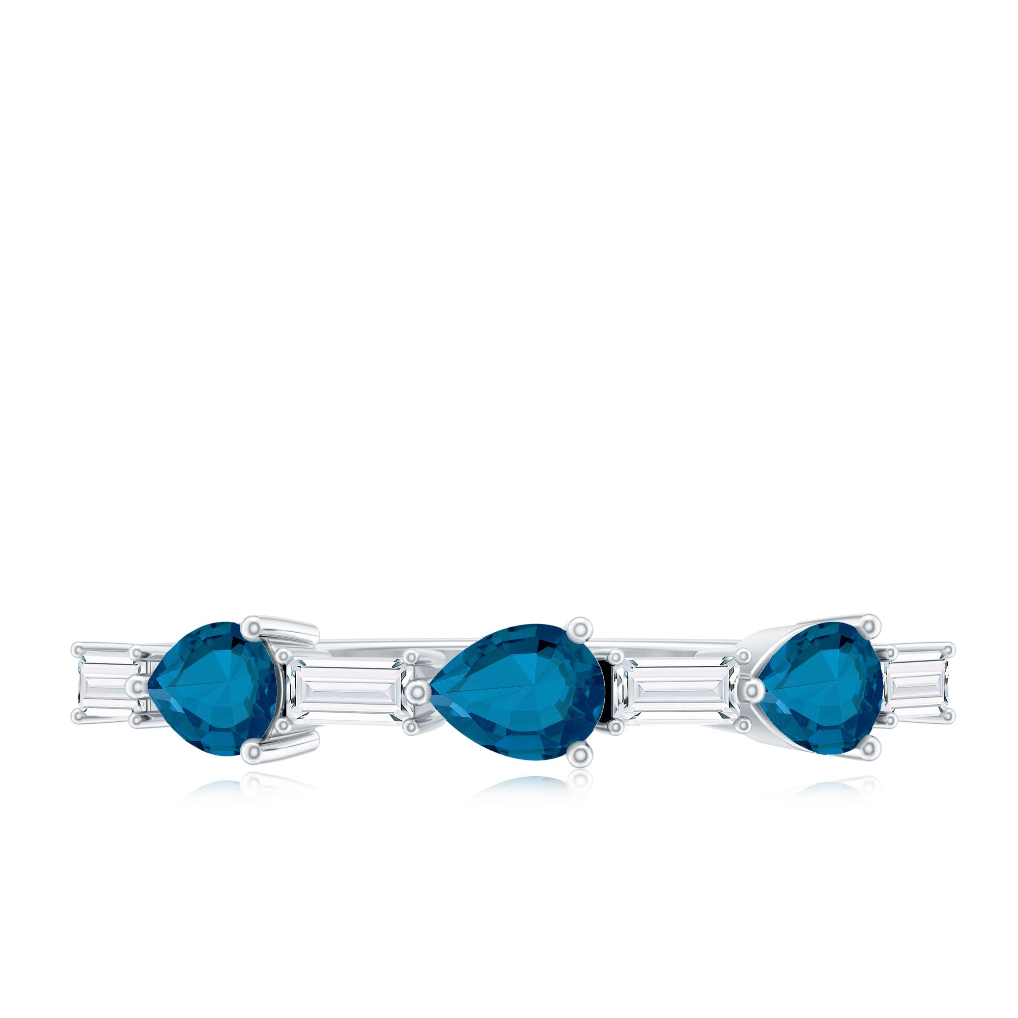 Pear Shape London Blue Topaz Eternity Band with Baguette Diamonds AAA - Rosec Jewels