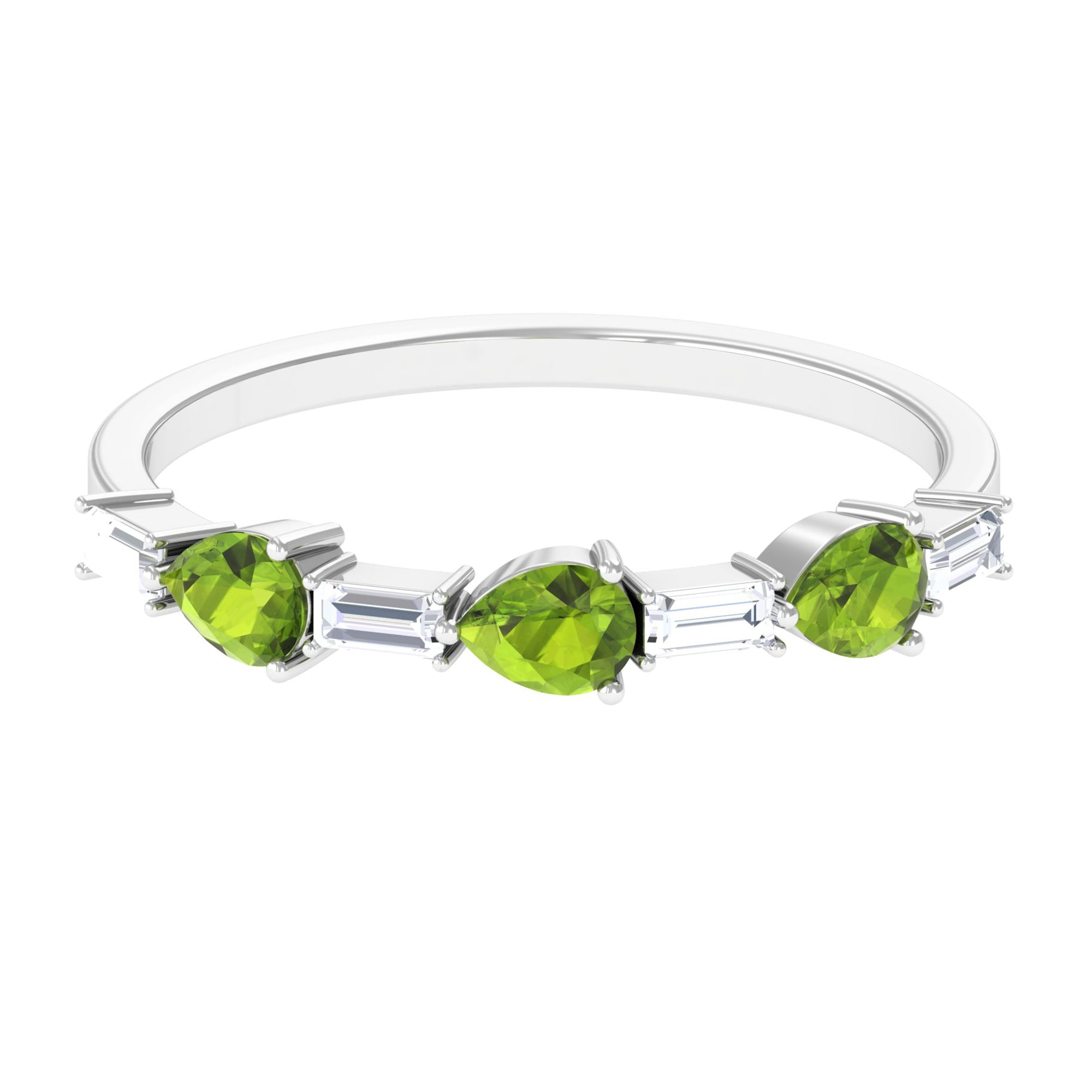 Peridot and Moissanite East West Half Eternity Ring AAA - Rosec Jewels
