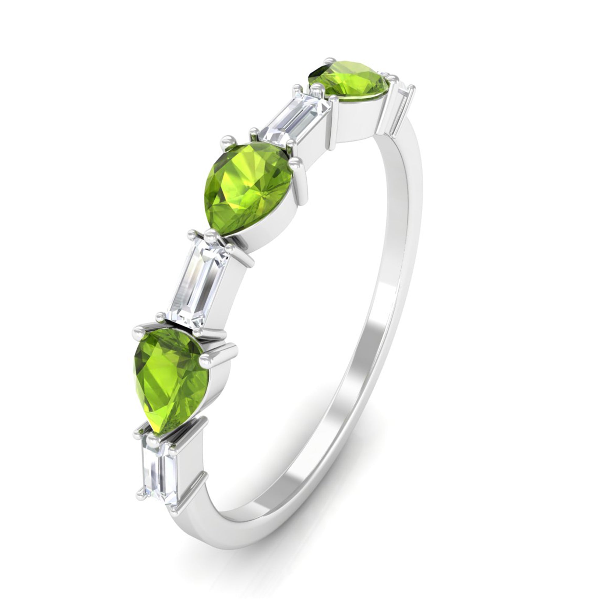 Peridot and Moissanite East West Half Eternity Ring AAA - Rosec Jewels